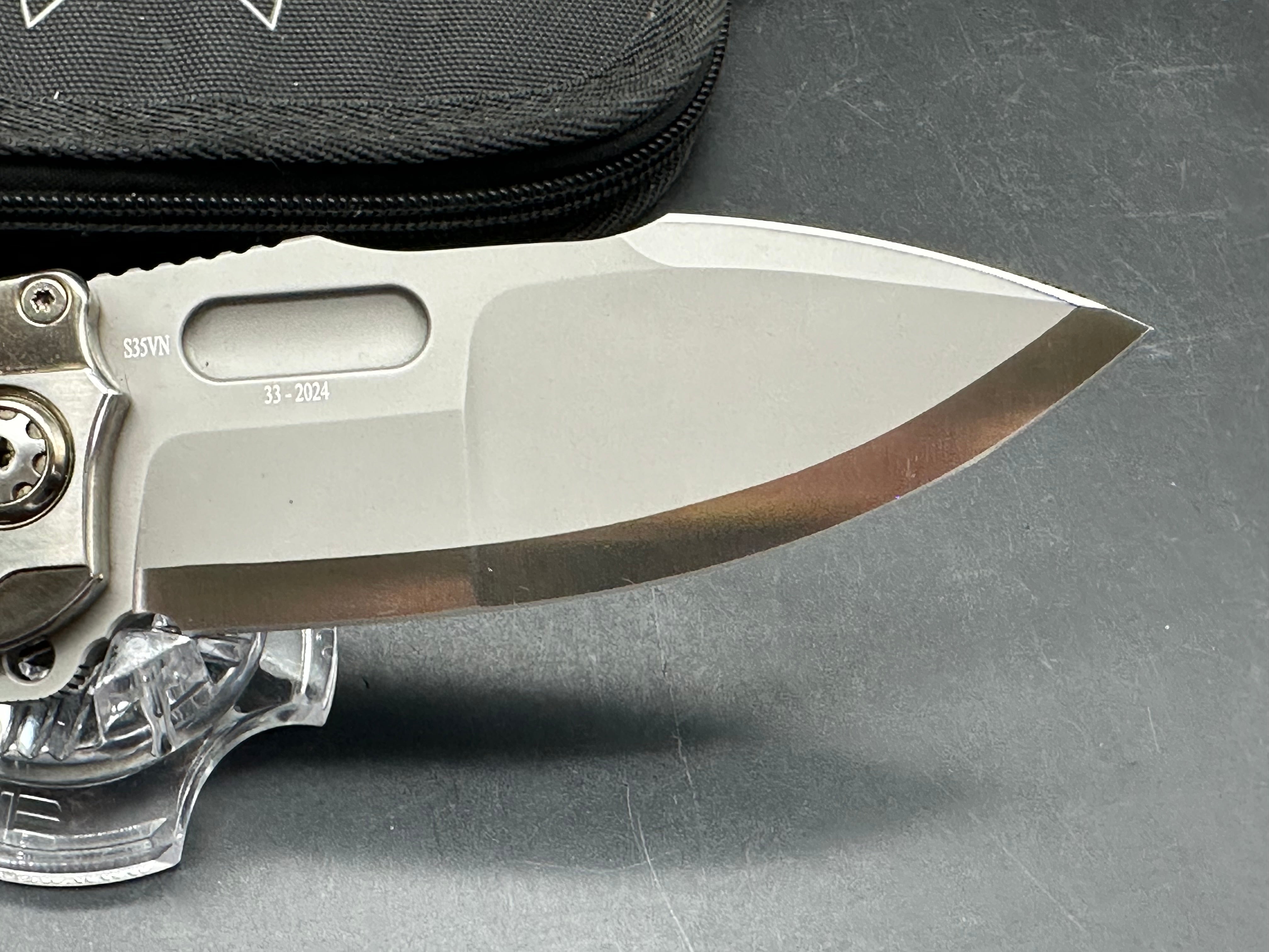 Andre De Villiers ADV Knives Pitboss 3 Large Button Lock Flipper titanium frame w/Red infused carbon fiber inlay - one of one