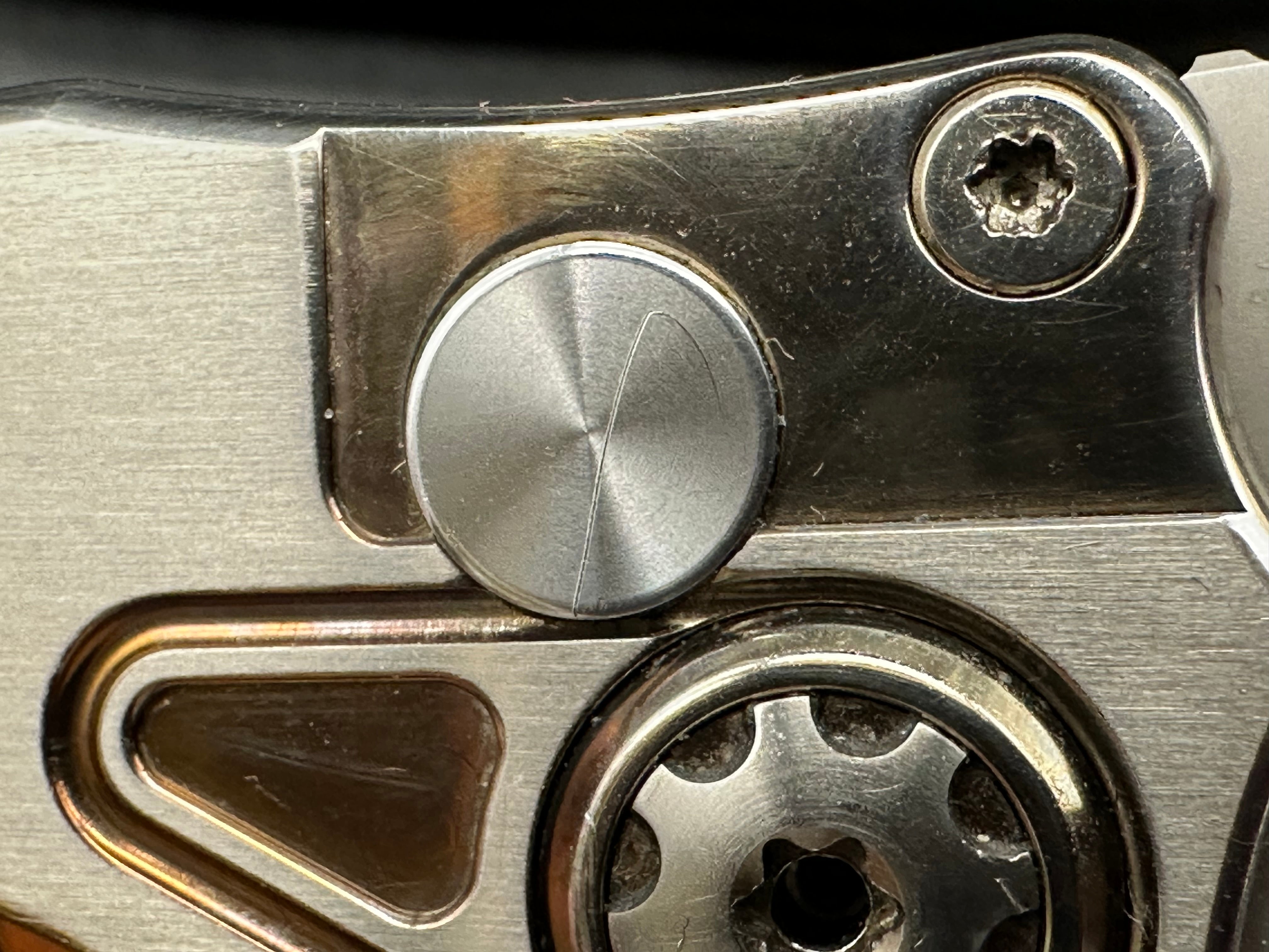 Andre De Villiers ADV Knives Pitboss 3 Large Button Lock Flipper titanium frame w/Red infused carbon fiber inlay - one of one