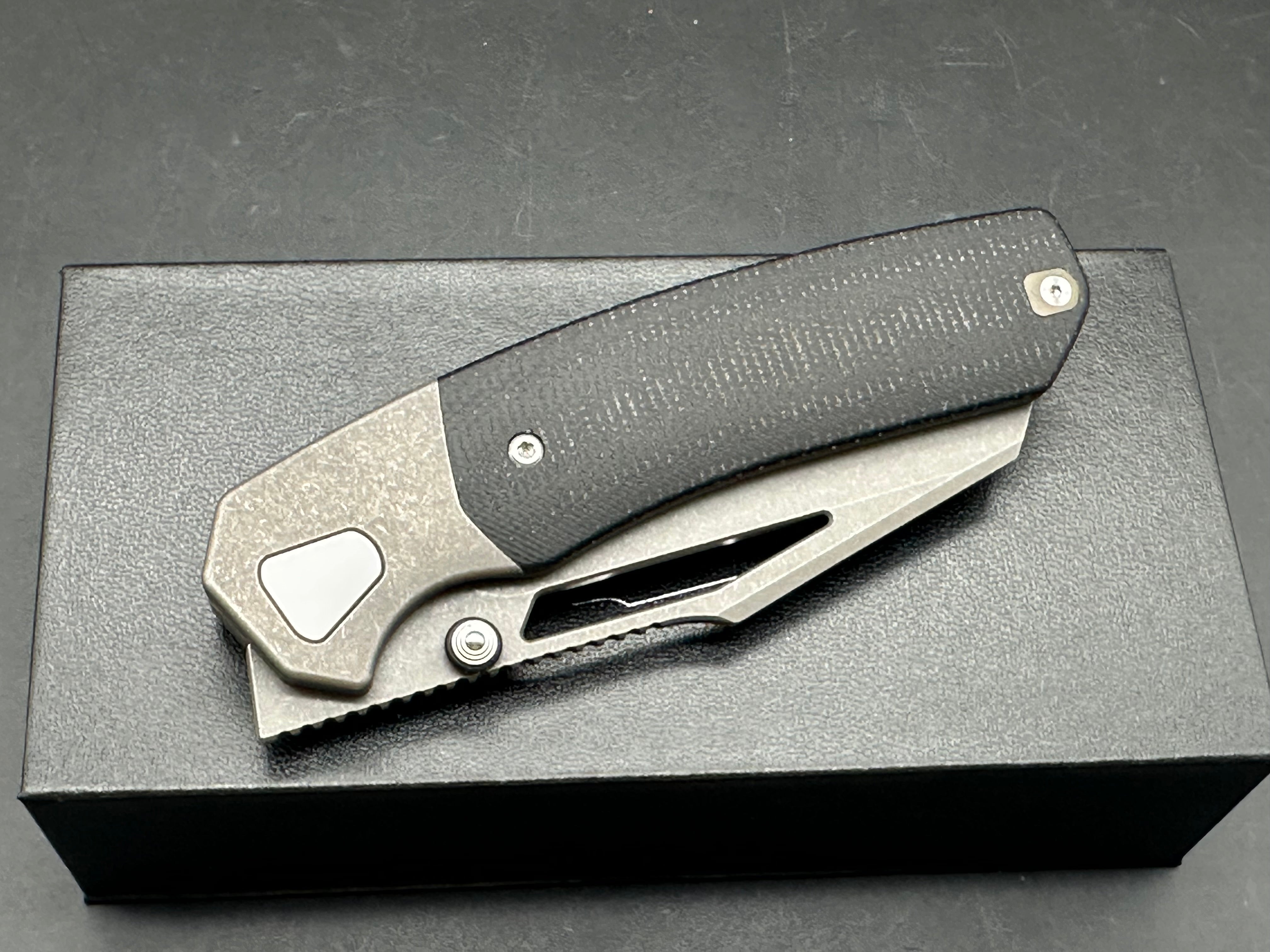 OneTrackMind IRE (NEW), 3.5" CPM 20CV Heavy Stonewash Blade with Titanium and Black Micarta Scales