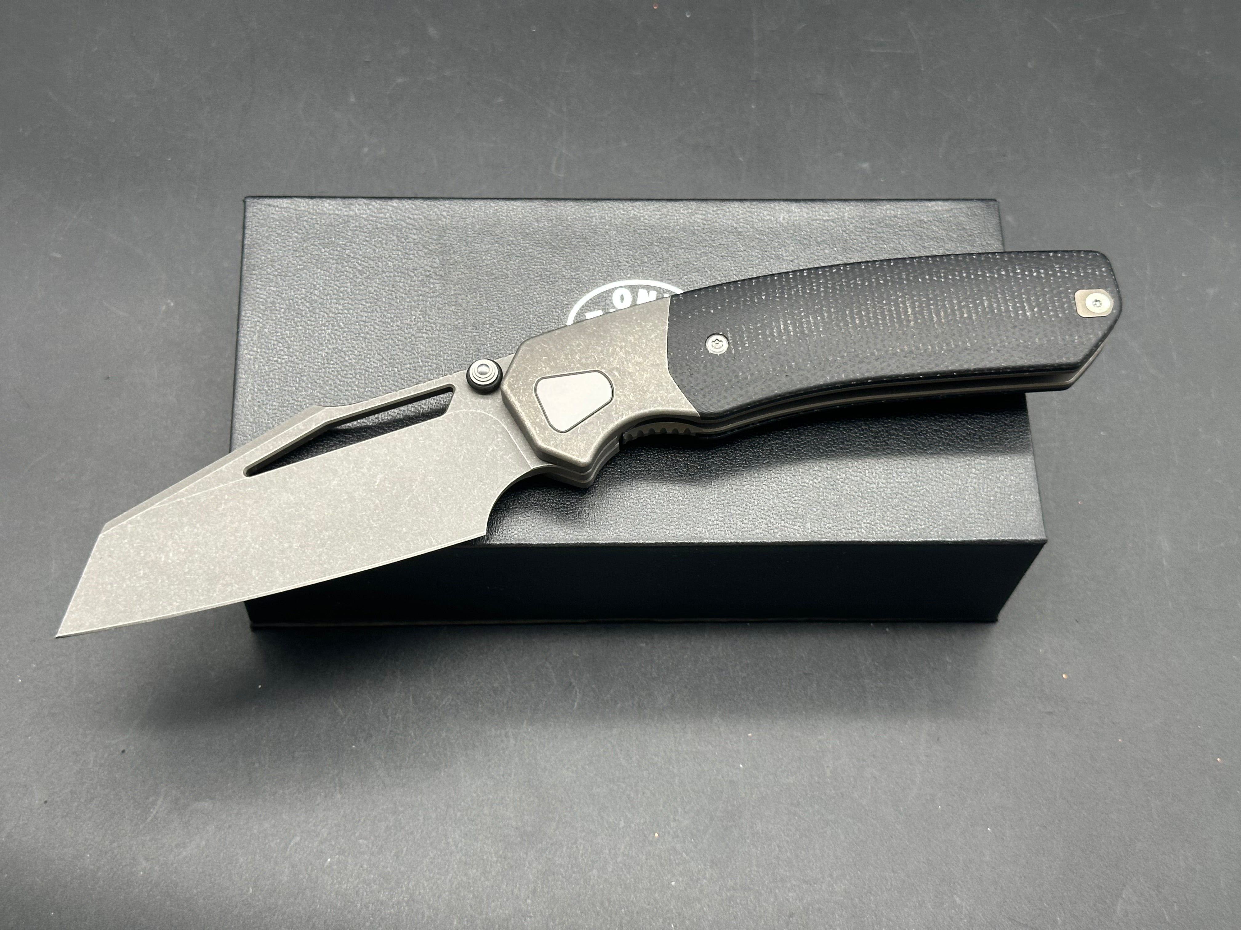 OneTrackMind IRE (NEW), 3.5" CPM 20CV Heavy Stonewash Blade with Titanium and Black Micarta Scales