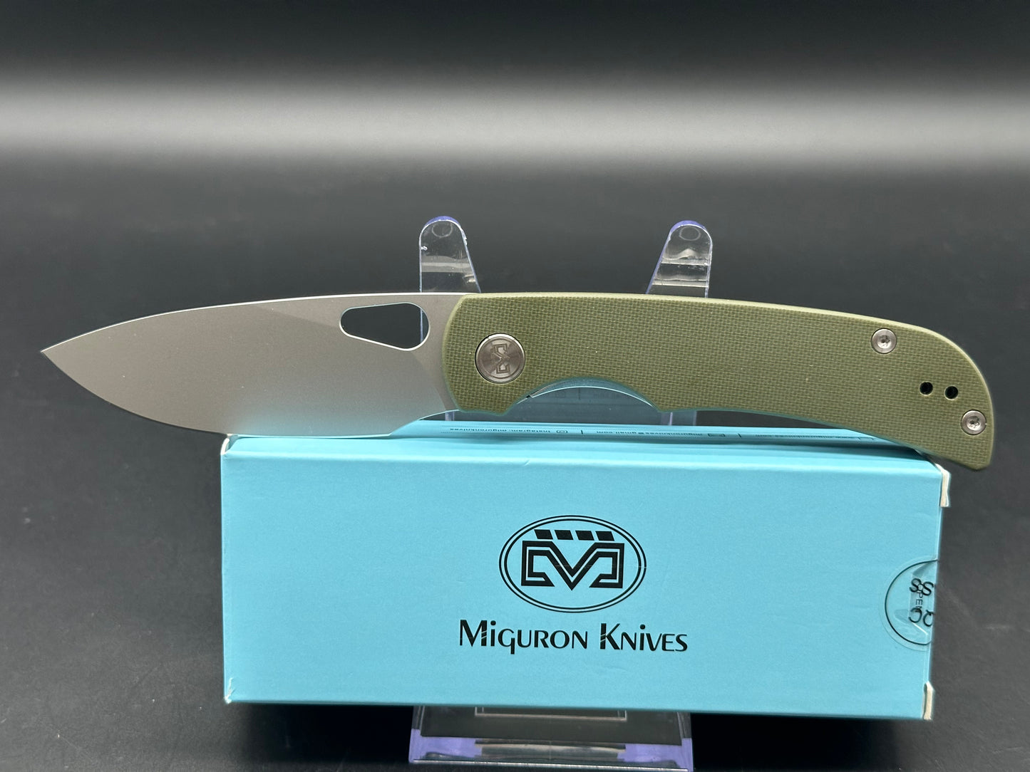 MIGURON MOYARL FOLDING KNIFE OD GREEN G10 HANDLE 14C28N DROP POINT PLAIN SANDBLSTED BLADE