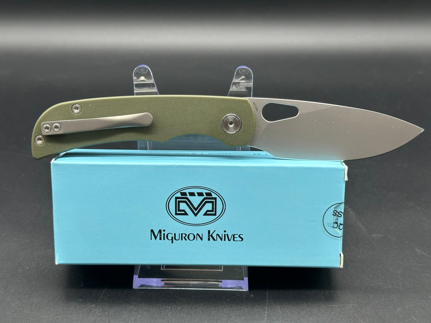 MIGURON MOYARL FOLDING KNIFE OD GREEN G10 HANDLE 14C28N DROP POINT PLAIN SANDBLSTED BLADE