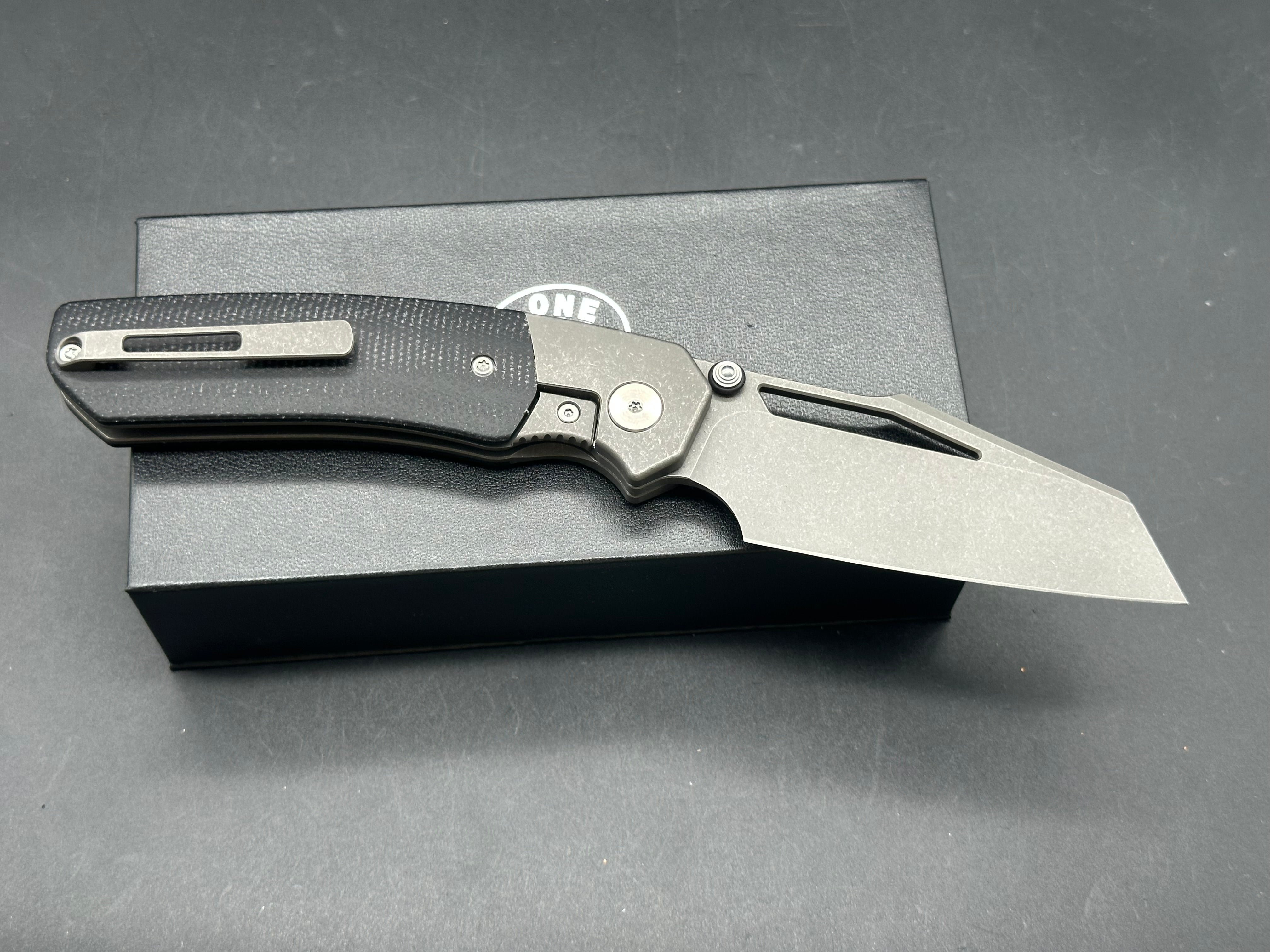 OneTrackMind IRE (NEW), 3.5" CPM 20CV Heavy Stonewash Blade with Titanium and Black Micarta Scales