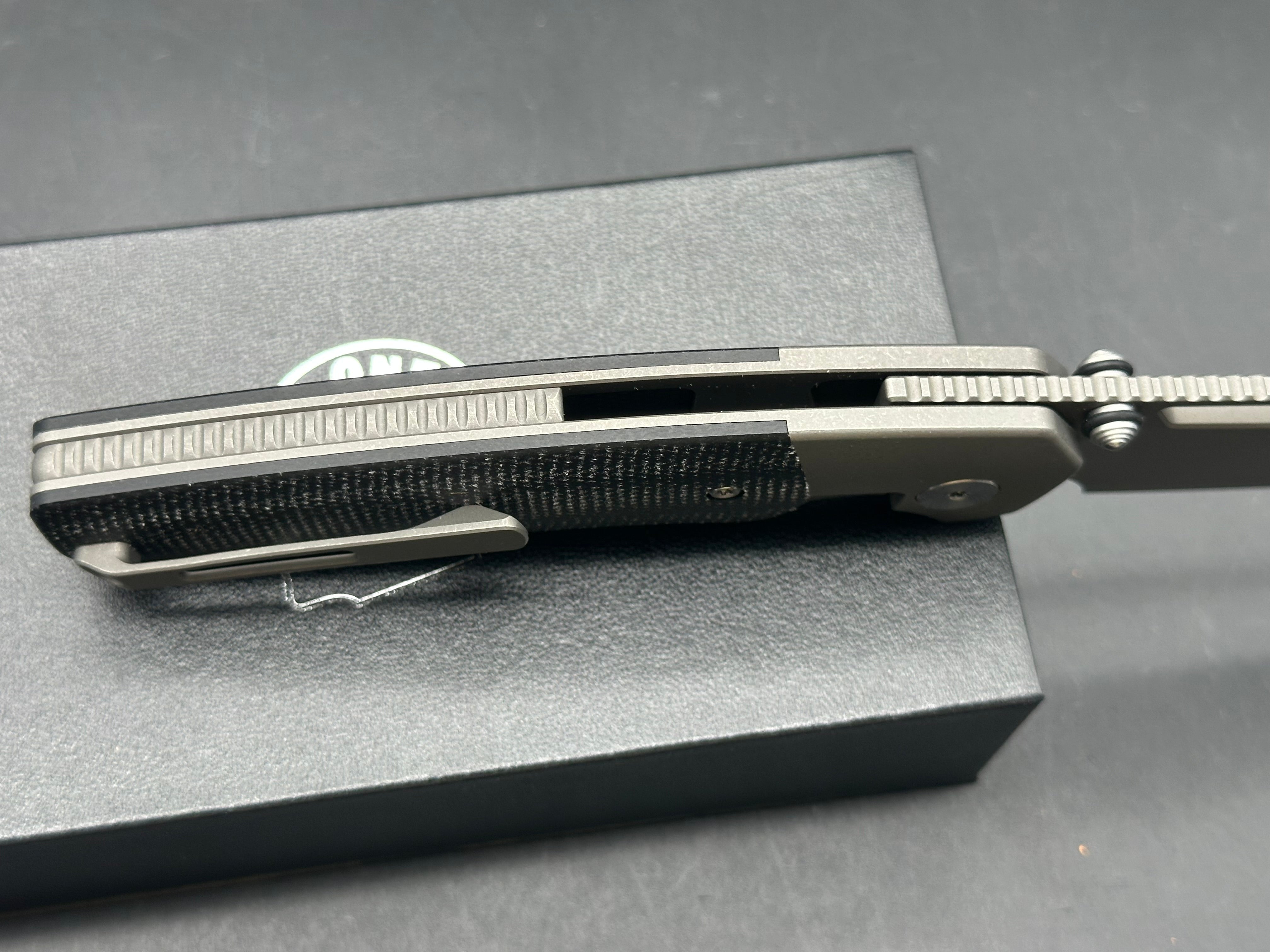 OneTrackMind IRE (NEW), 3.5" CPM 20CV Heavy Stonewash Blade with Titanium and Black Micarta Scales