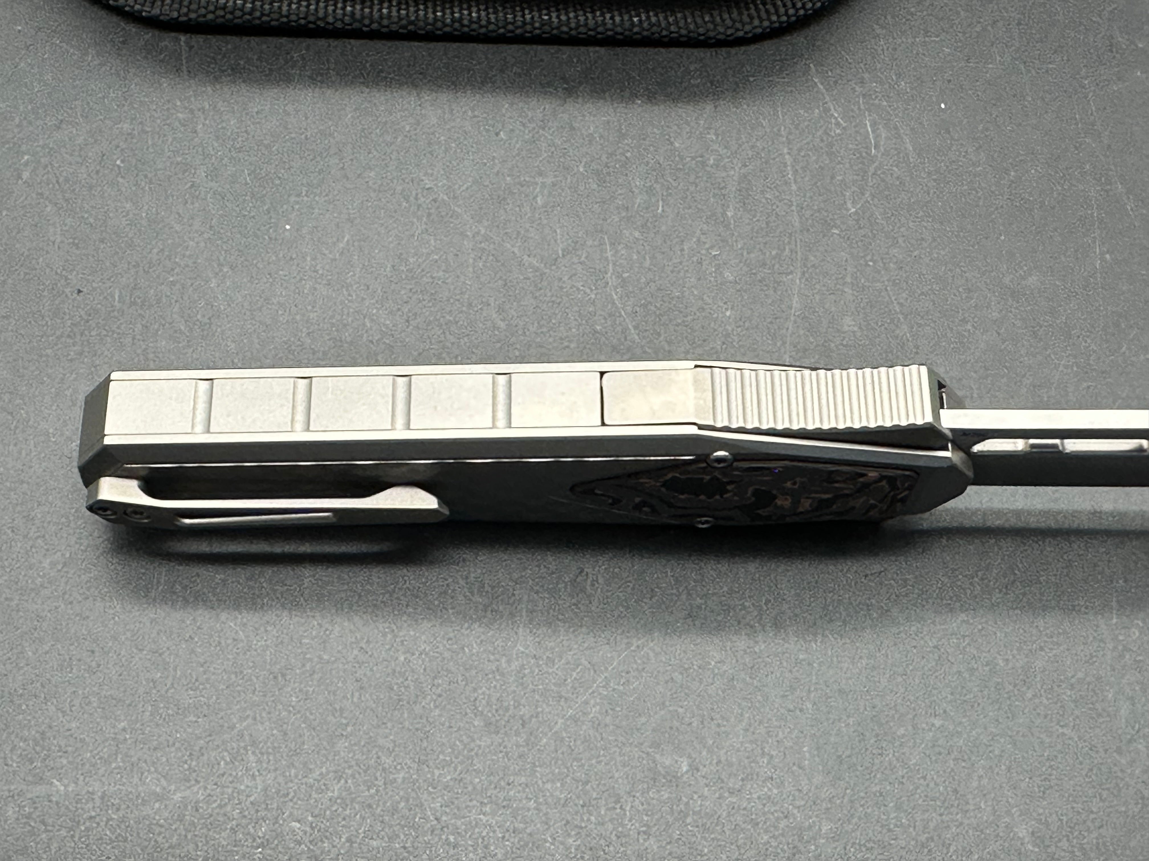 Remette Knives RT Swordfish/Grey Ti Handle w/ Copper Foil Fat Carbon Inlay/Tanto/M390