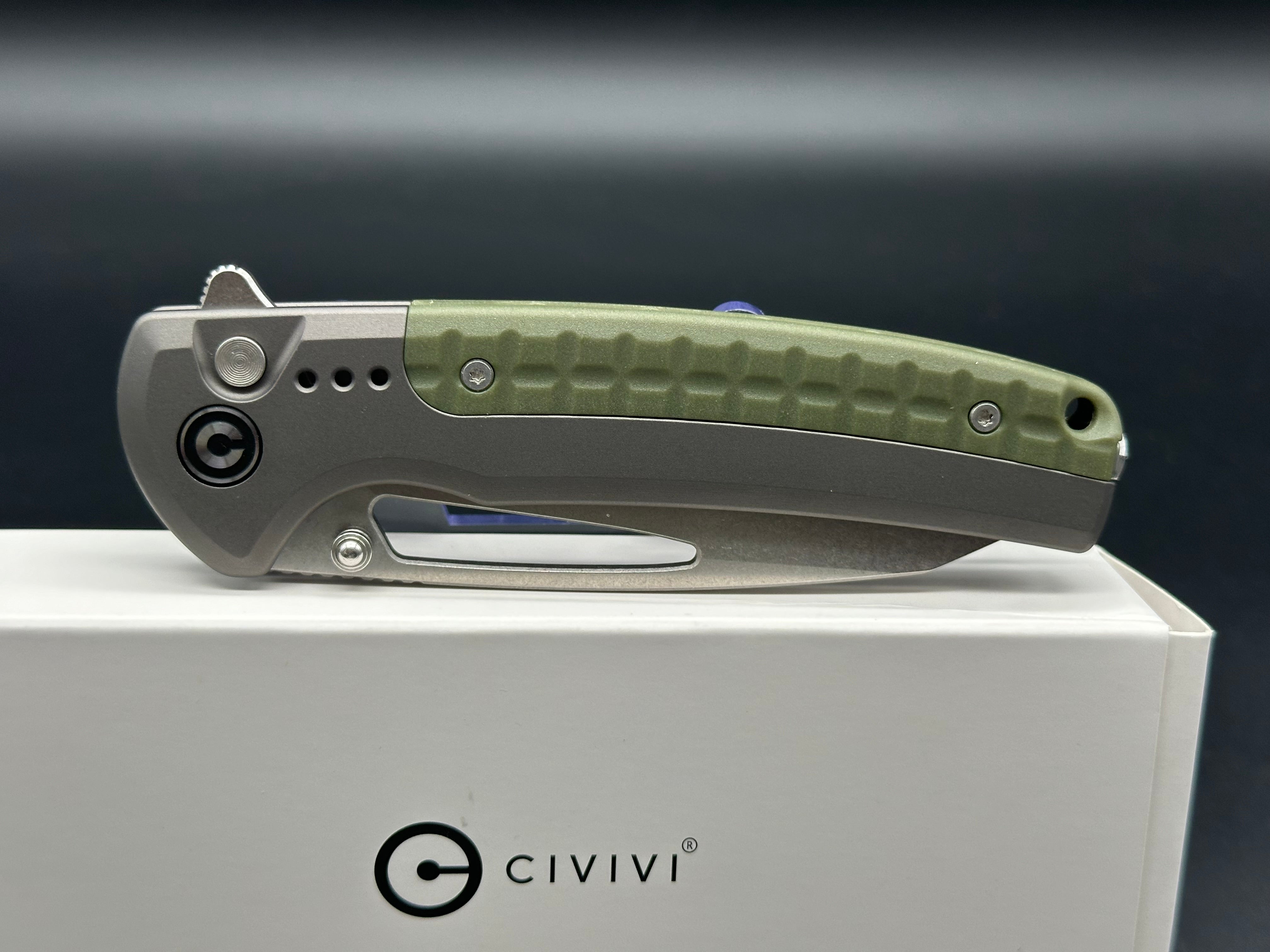 CIVIVI SENTINEL STRIKE FOLDING KNIFE GRAY ALUMINUM HANDLE K110 REVERSE TANTO PLAIN EDGE STONEWASH FINISH