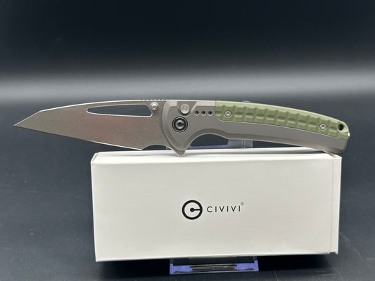 CIVIVI SENTINEL STRIKE FOLDING KNIFE GRAY ALUMINUM HANDLE K110 REVERSE TANTO PLAIN EDGE STONEWASH FINISH