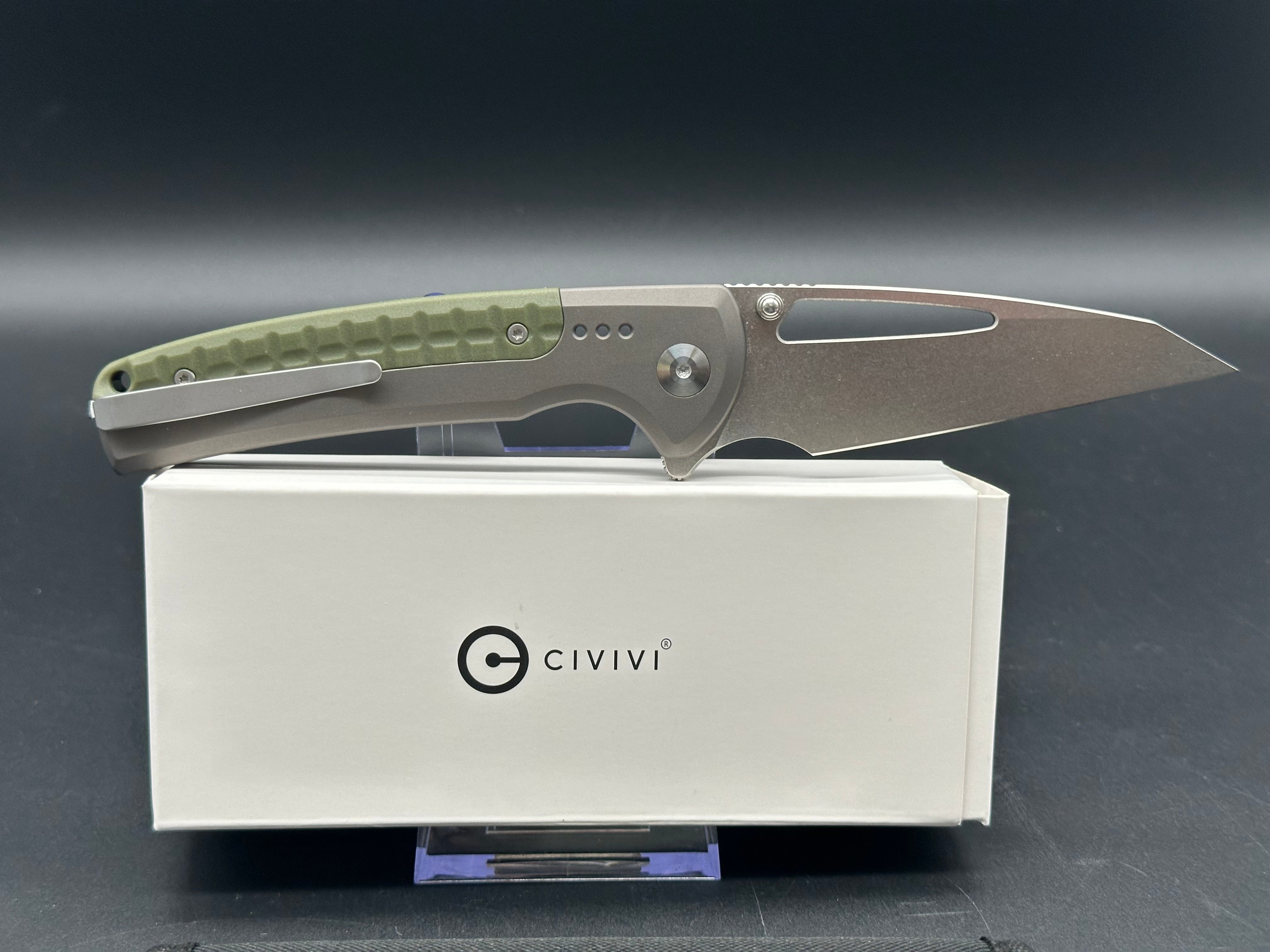 CIVIVI SENTINEL STRIKE FOLDING KNIFE GRAY ALUMINUM HANDLE K110 REVERSE TANTO PLAIN EDGE STONEWASH FINISH