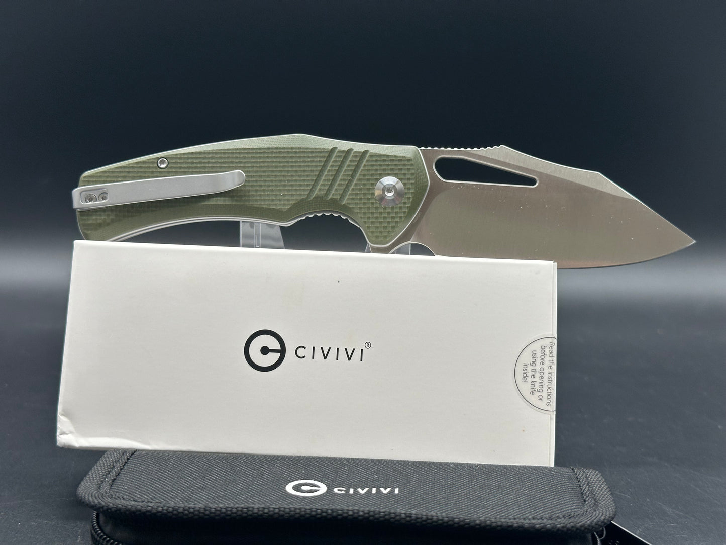 CIVIVI BULLTUSK FOLDING KNIFE OD GREEN COARSE G10 HANDLE 14C28N CLIP POINT PLAIN EDGE