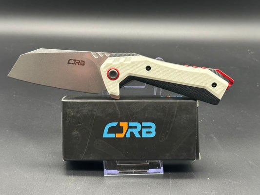 CJRB TIGRIS FOLDING KNIFE WHITE/BLACK G10 HANDLE AR-RPM9 CLEAVER PLAIN EDGE STONEWASH FINISH J1919-WH