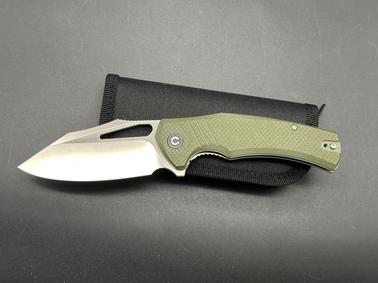 CIVIVI BULLTUSK FOLDING KNIFE OD GREEN COARSE G10 HANDLE 14C28N CLIP POINT PLAIN EDGE