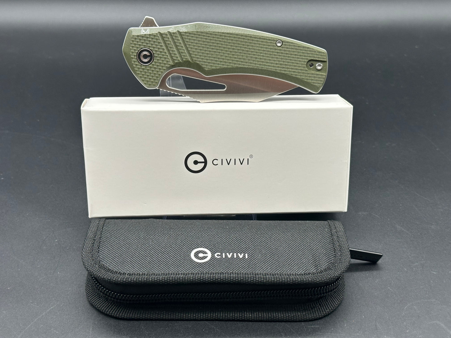 CIVIVI BULLTUSK FOLDING KNIFE OD GREEN COARSE G10 HANDLE 14C28N CLIP POINT PLAIN EDGE SATIN