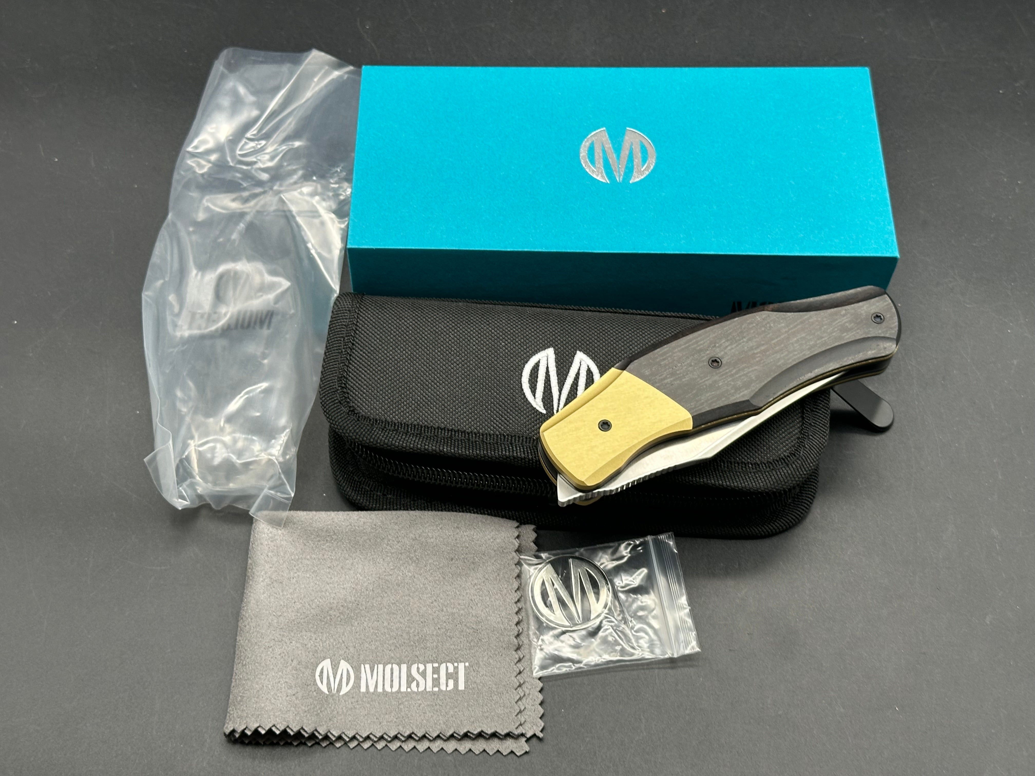 Molsect OLDFASHIONED -SLD STEEL LINER LOCK POCKET KNIFE BRASS FINISH ALUMINUM + EBONY WOOD