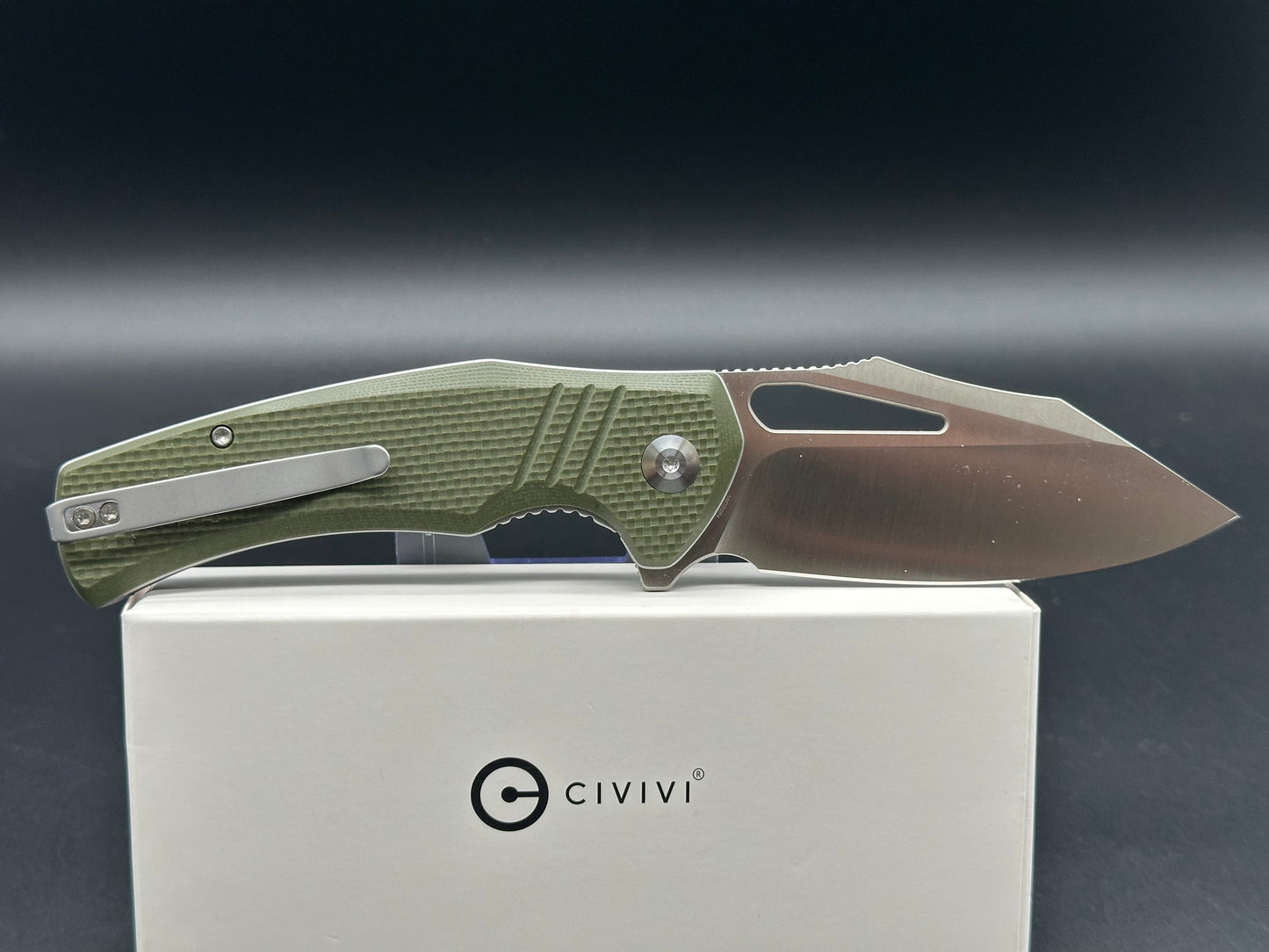 CIVIVI BULLTUSK FOLDING KNIFE OD GREEN COARSE G10 HANDLE 14C28N CLIP POINT PLAIN EDGE SATIN