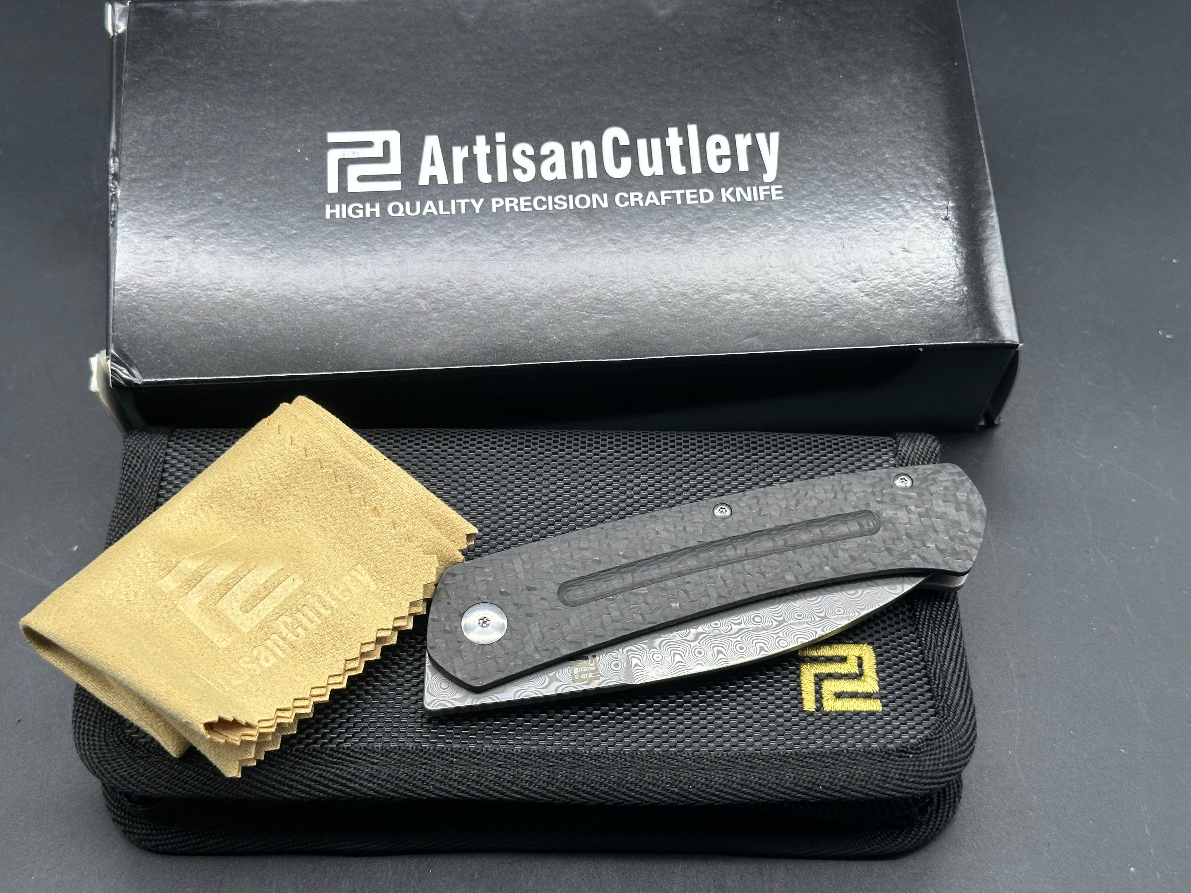 Artisan Cutlery Centauri Frame Lock knife Carbon Fiber (3.5 Damascus)