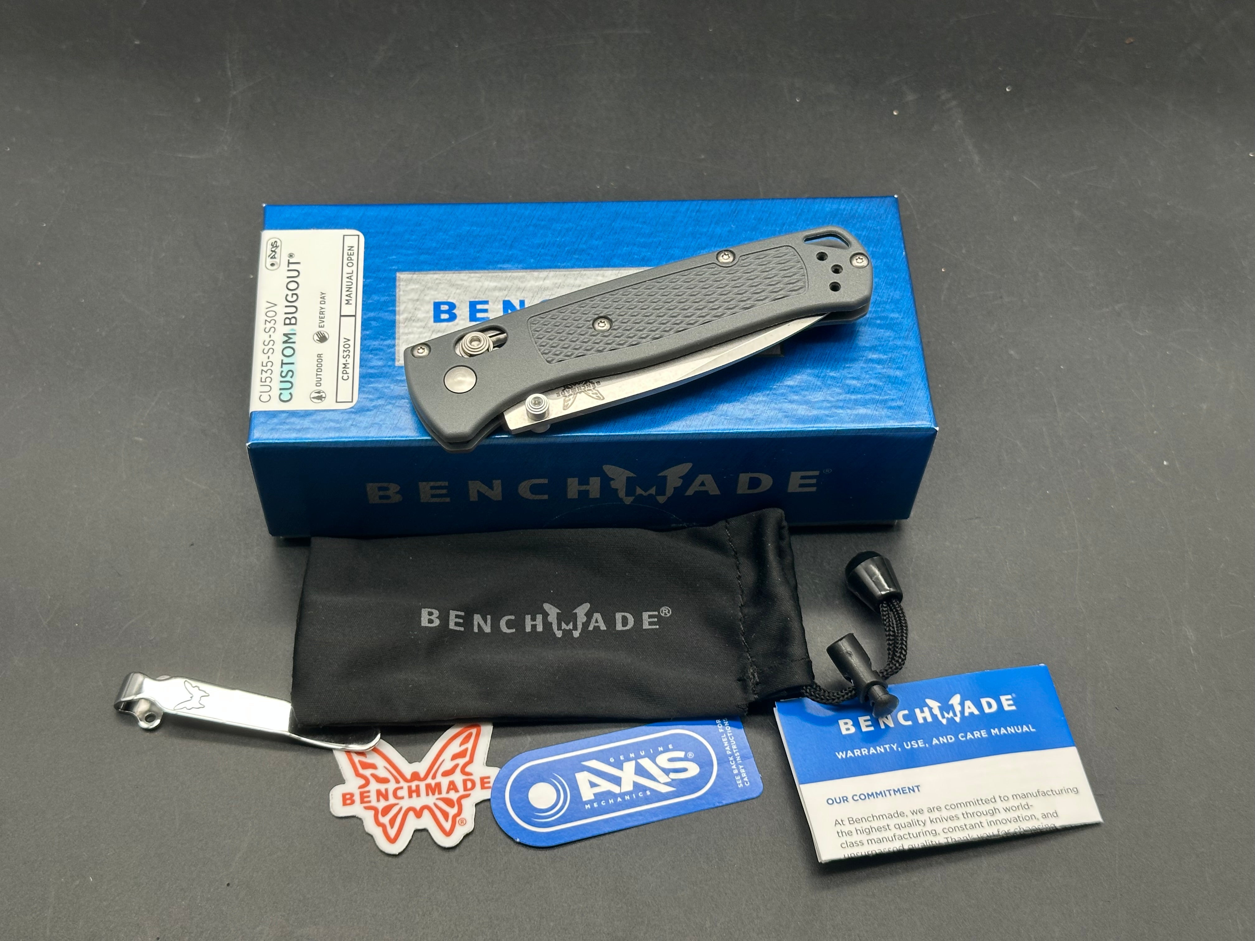 Benchmade Bugout-Custom 3.25" CPM S30V  Stonewash Blade with Dark Gray Grivory Scales