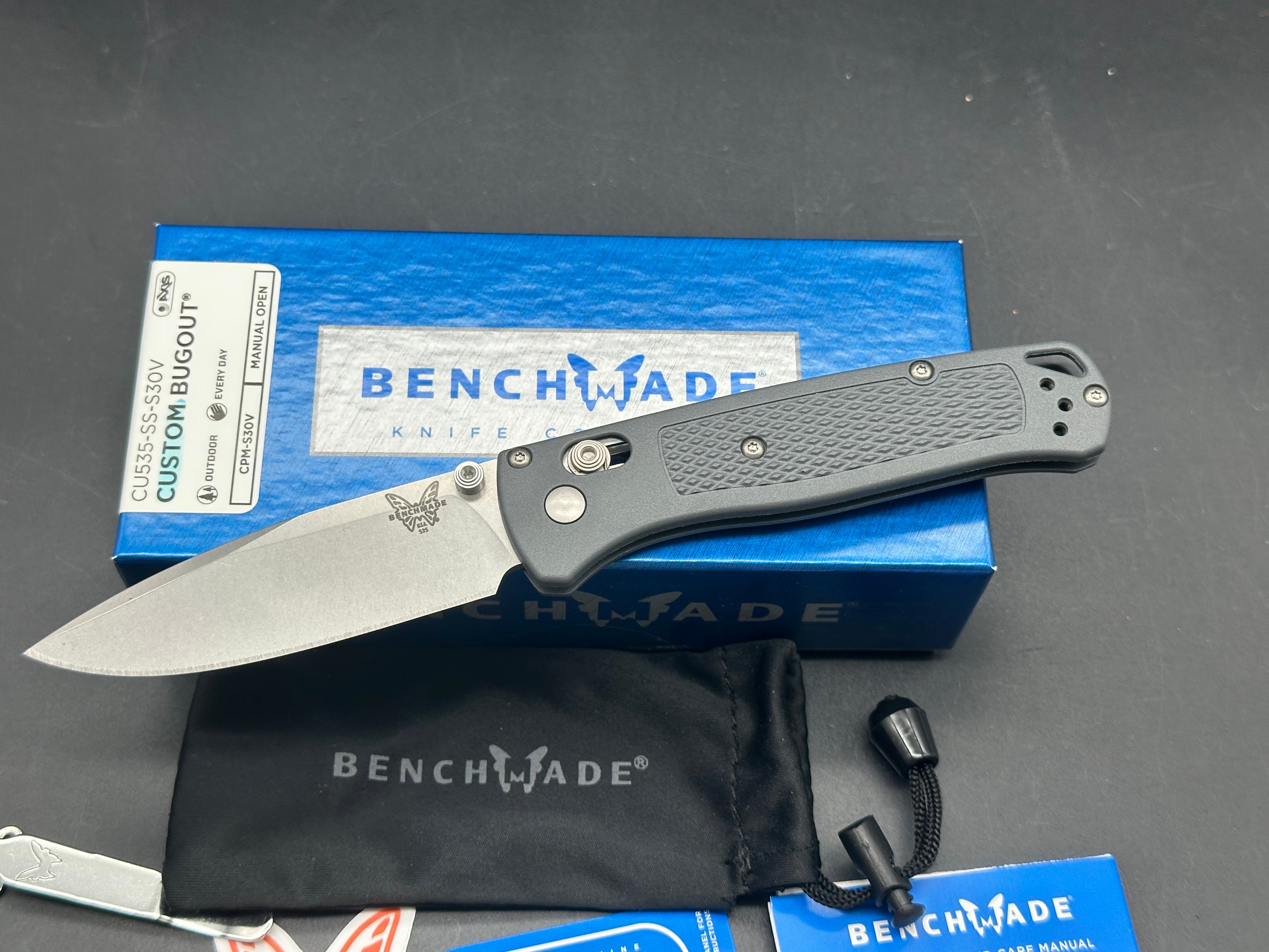 Benchmade Bugout-Custom 3.25" CPM S30V  Stonewash Blade with Dark Gray Grivory Scales