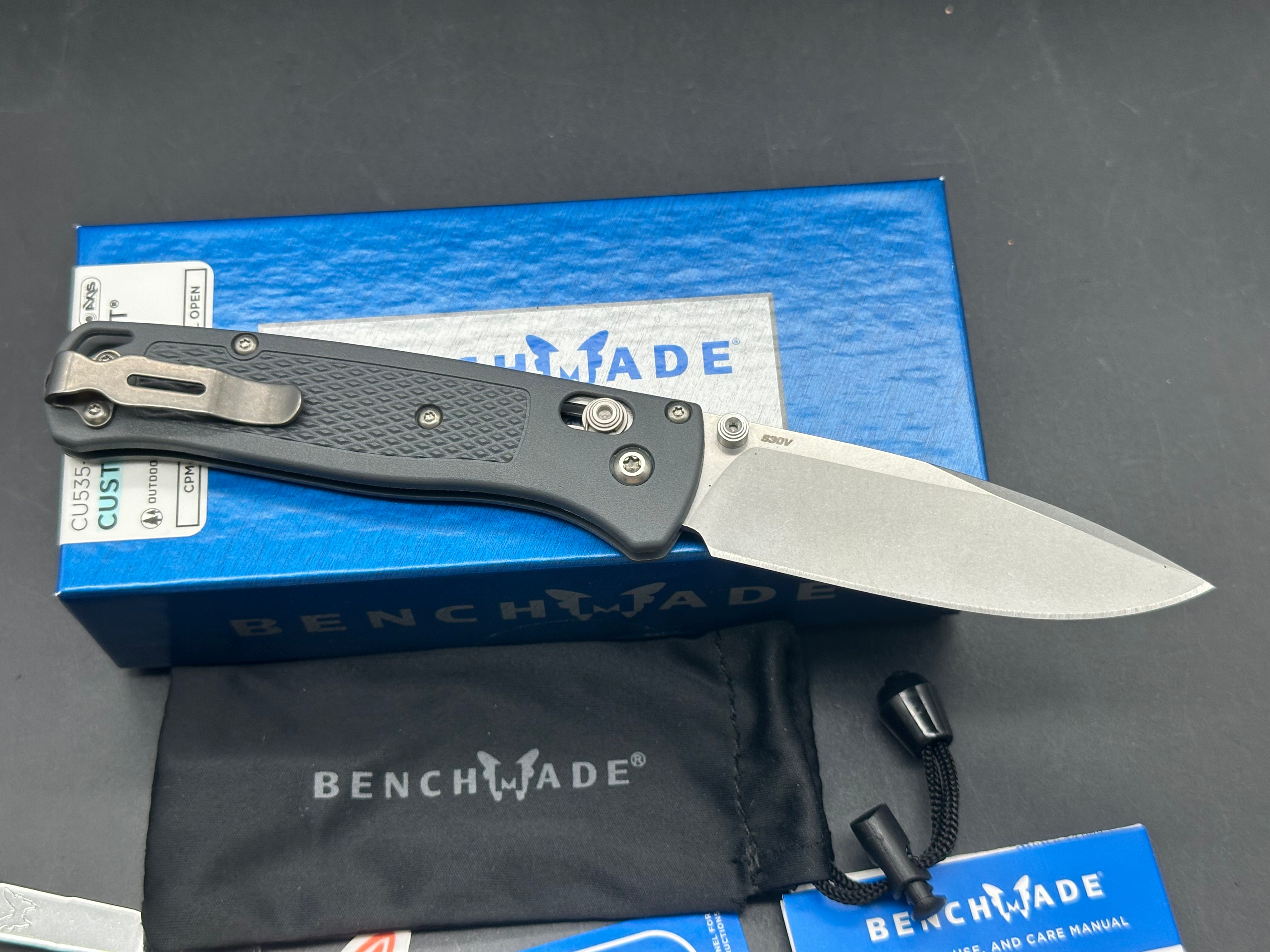 Benchmade Bugout-Custom 3.25" CPM S30V  Stonewash Blade with Dark Gray Grivory Scales