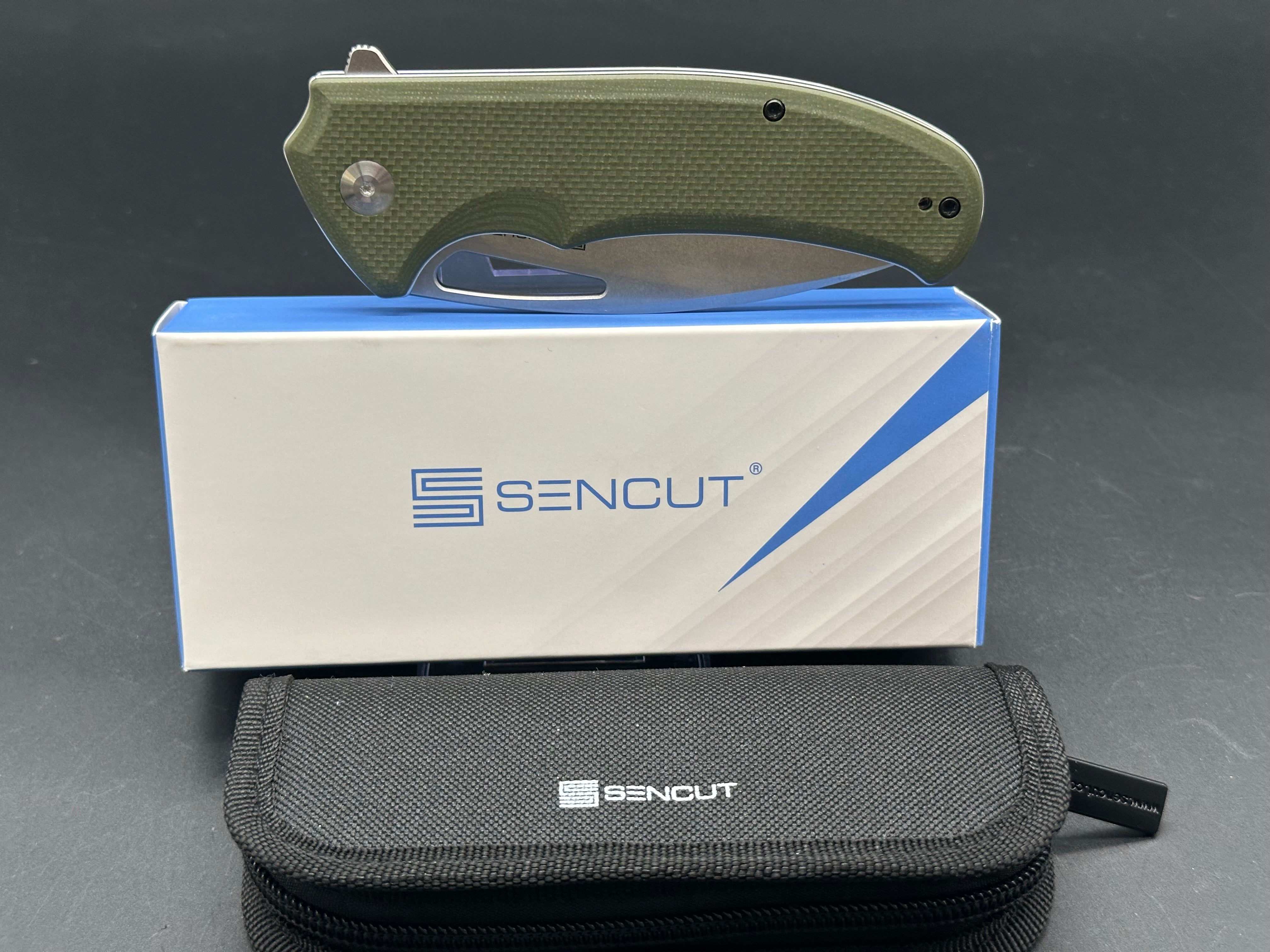 SENCUT PHANTARA FOLDING KNIFE OD GREEN G10 HANDLE 9CR18MOV DROP POINT PLAIN SATIN BLADE