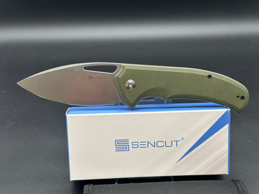 SENCUT PHANTARA FOLDING KNIFE OD GREEN G10 HANDLE 9CR18MOV DROP POINT PLAIN SATIN BLADE