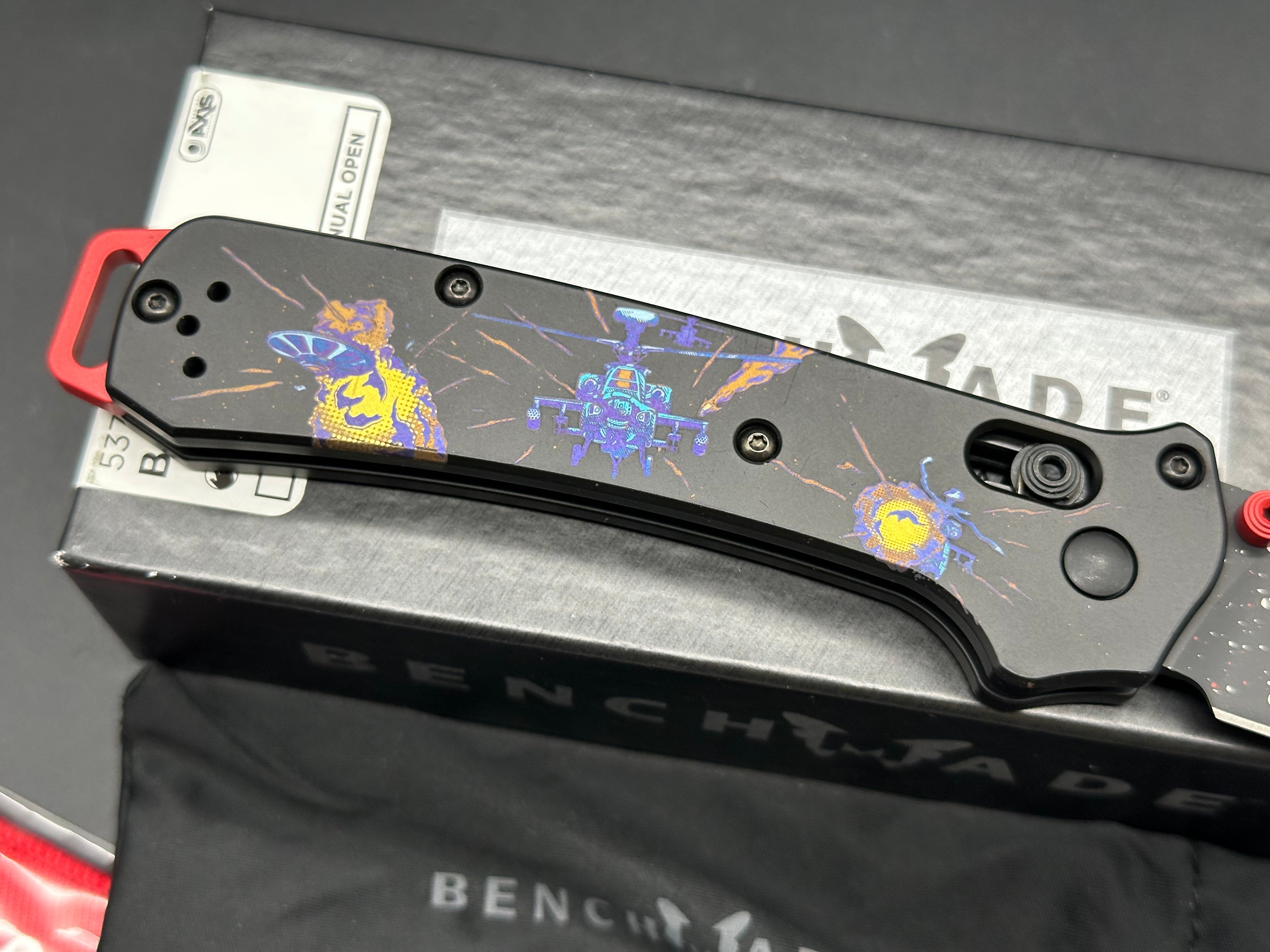 Benchmade ColorfulFilth Flame Out Bailout 3.38" RUD Black & Red Cerakote CPM-3V