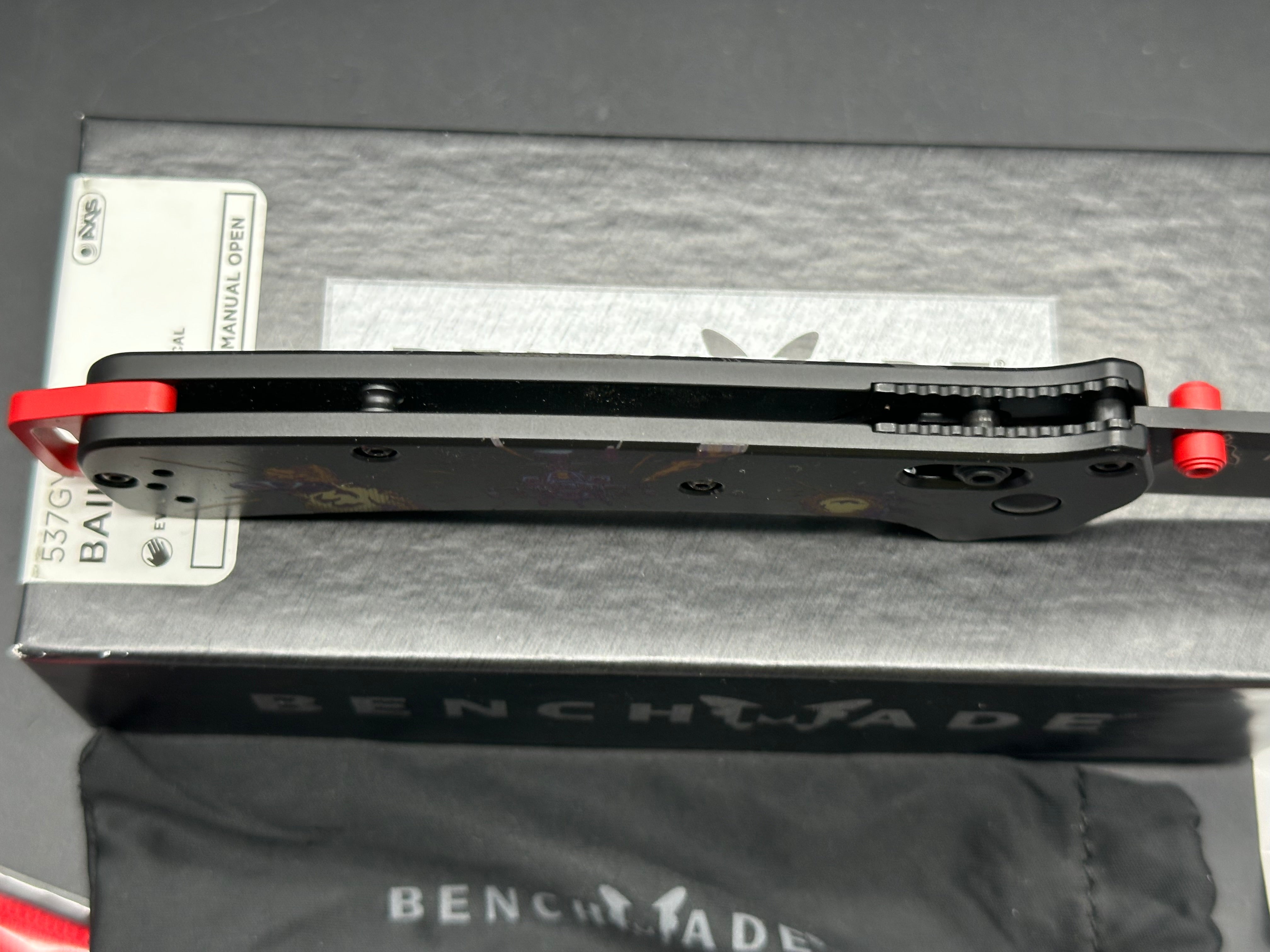 Benchmade ColorfulFilth Flame Out Bailout 3.38" RUD Black & Red Cerakote CPM-3V