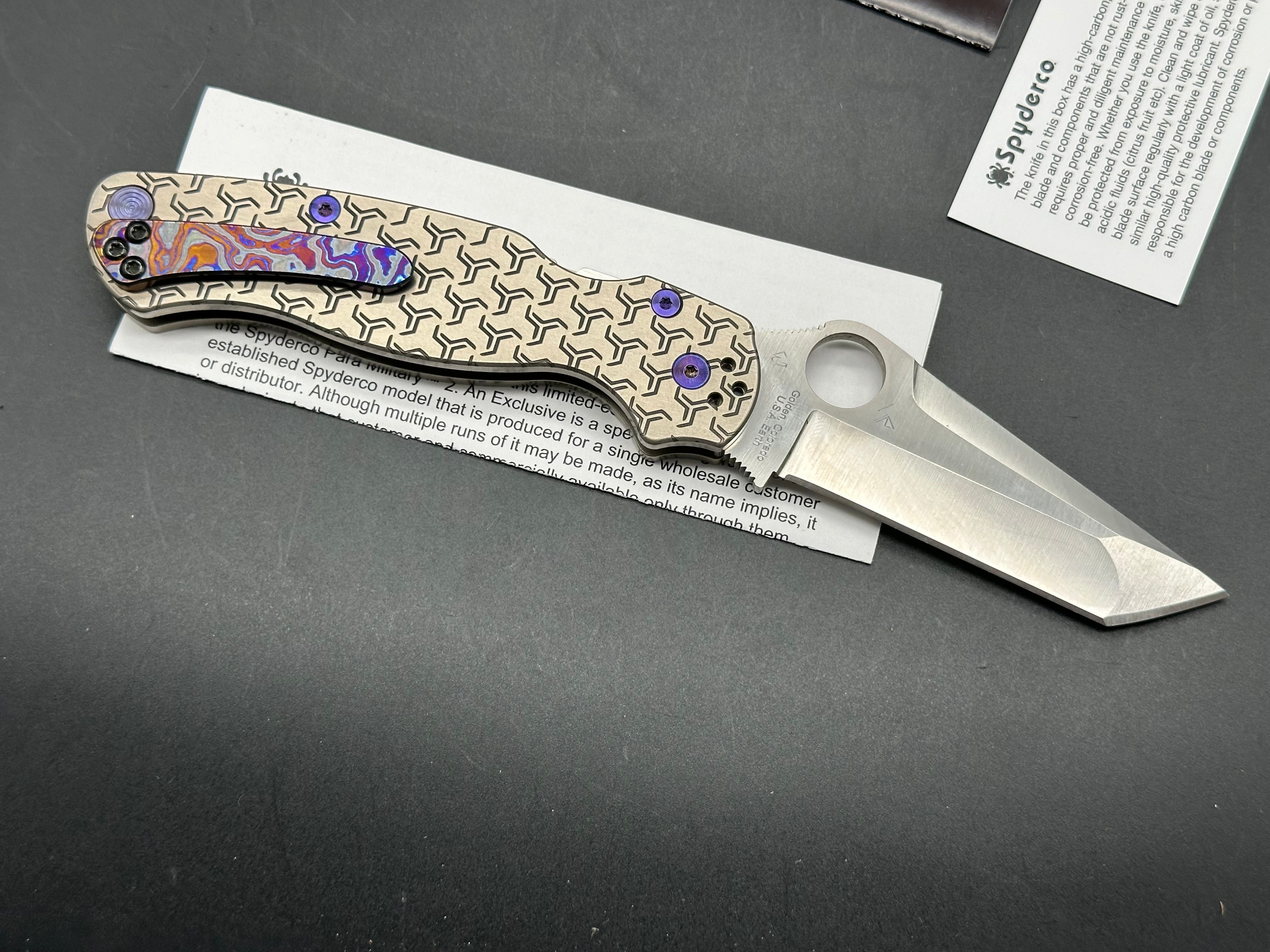 Spyderco PM2 Tanto M4 steel, titanium scales, timascus clip