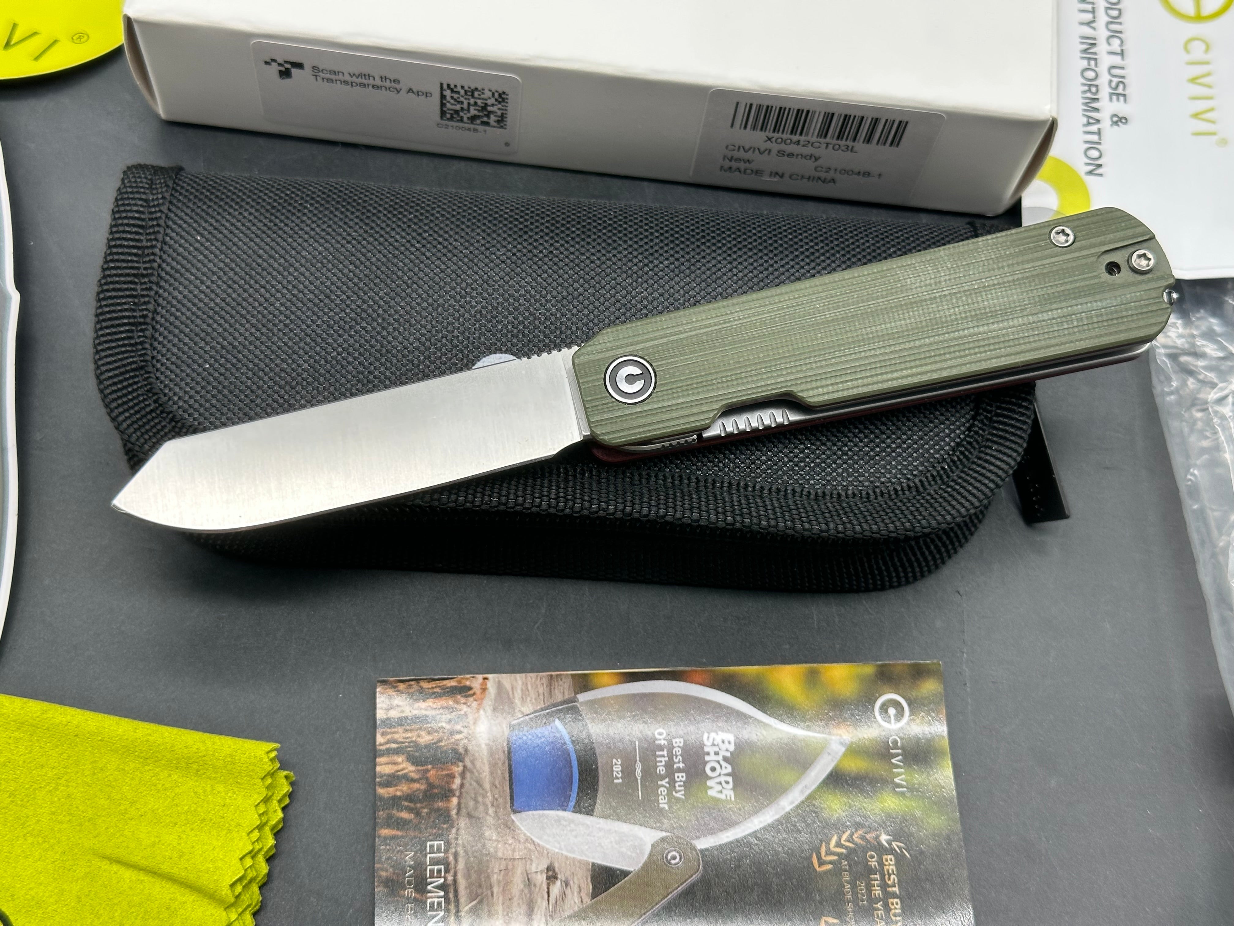 CIVIVI SENDY FOLDING KNIFE GREEN/RED G10 HANDLE NITRO-V SPEY POINT PLAIN EDGE SATIN FINISH