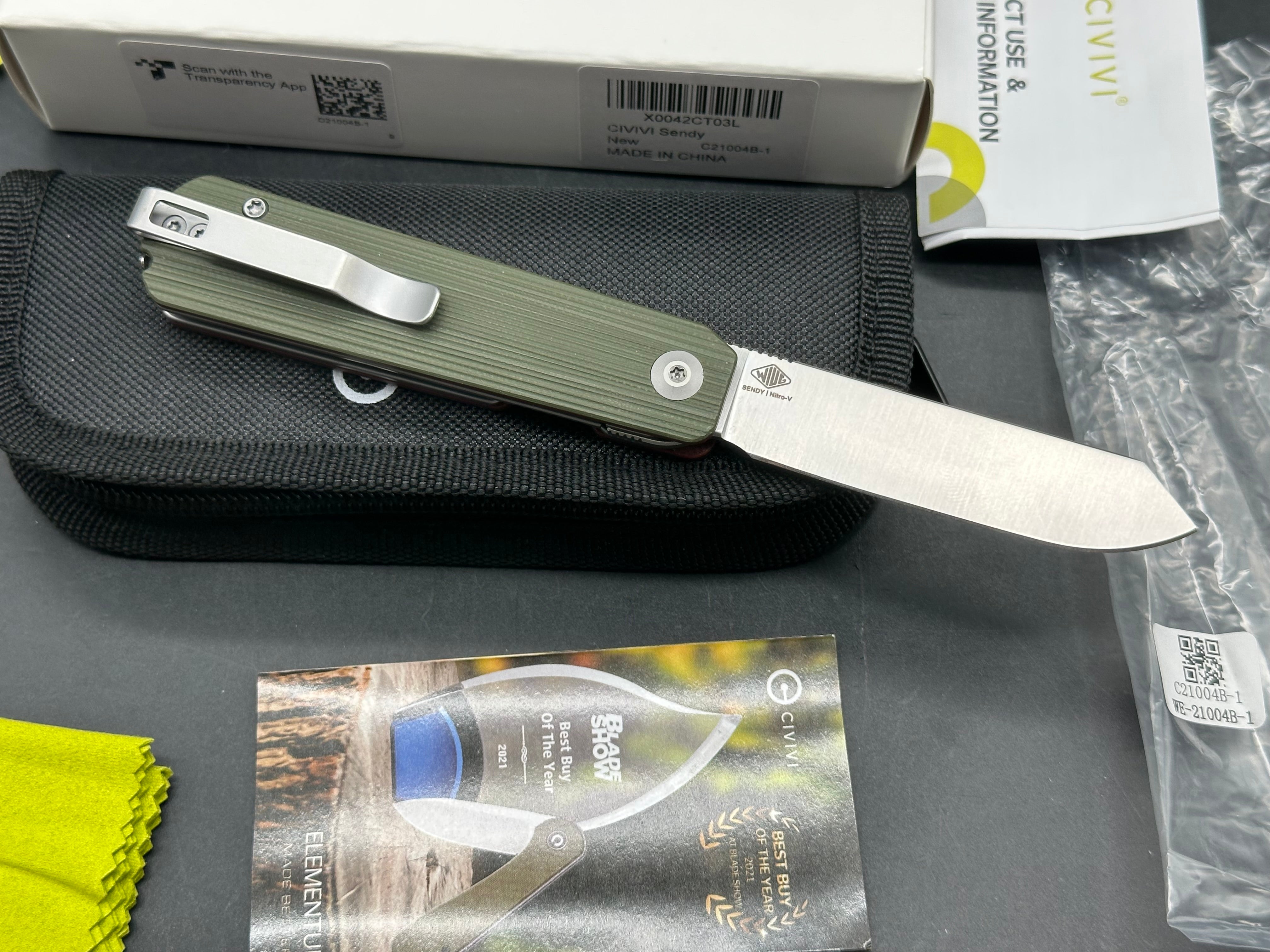 CIVIVI SENDY FOLDING KNIFE GREEN/RED G10 HANDLE NITRO-V SPEY POINT PLAIN EDGE SATIN FINISH