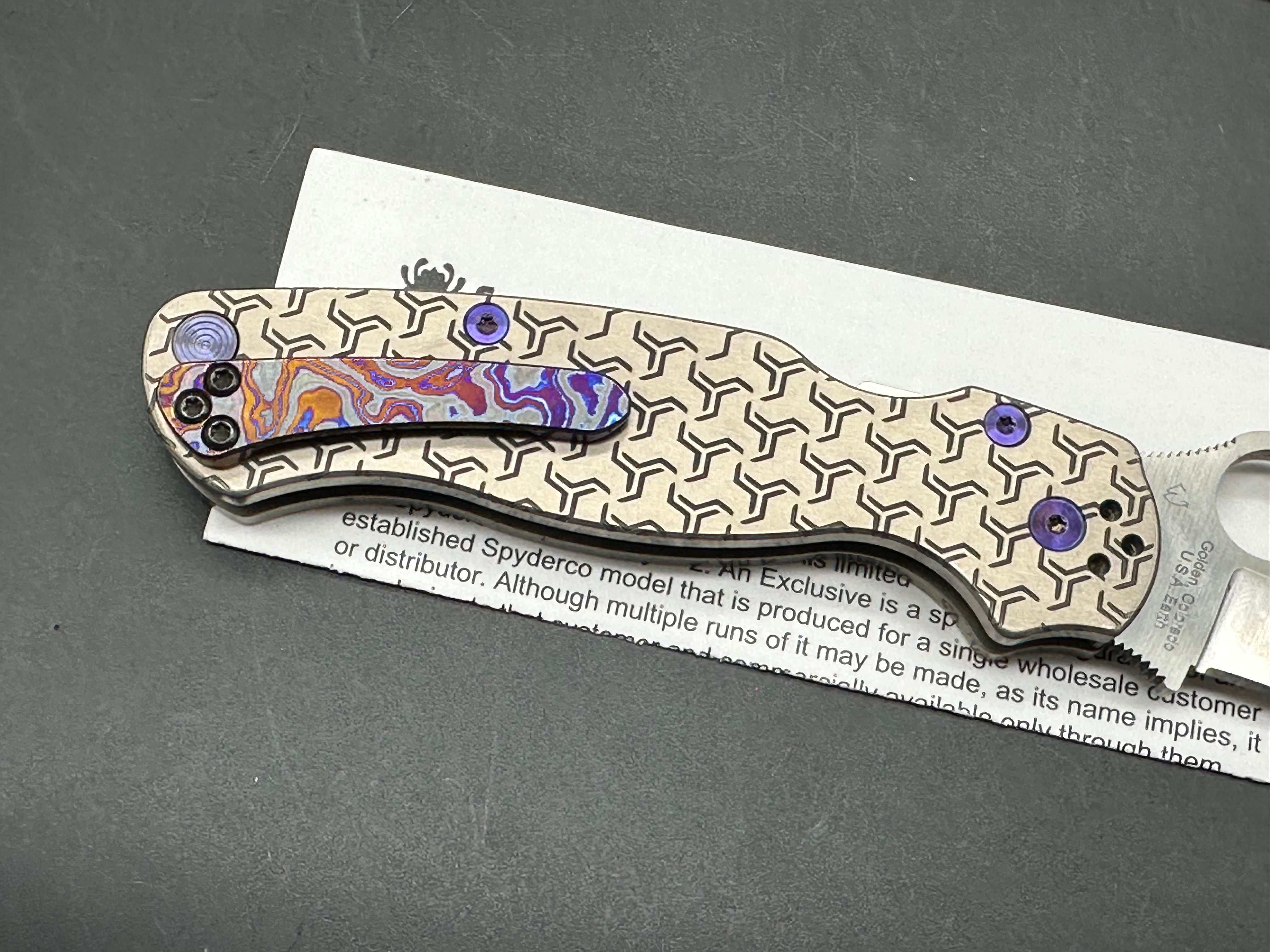 Spyderco PM2 Tanto M4 steel, titanium scales, timascus clip