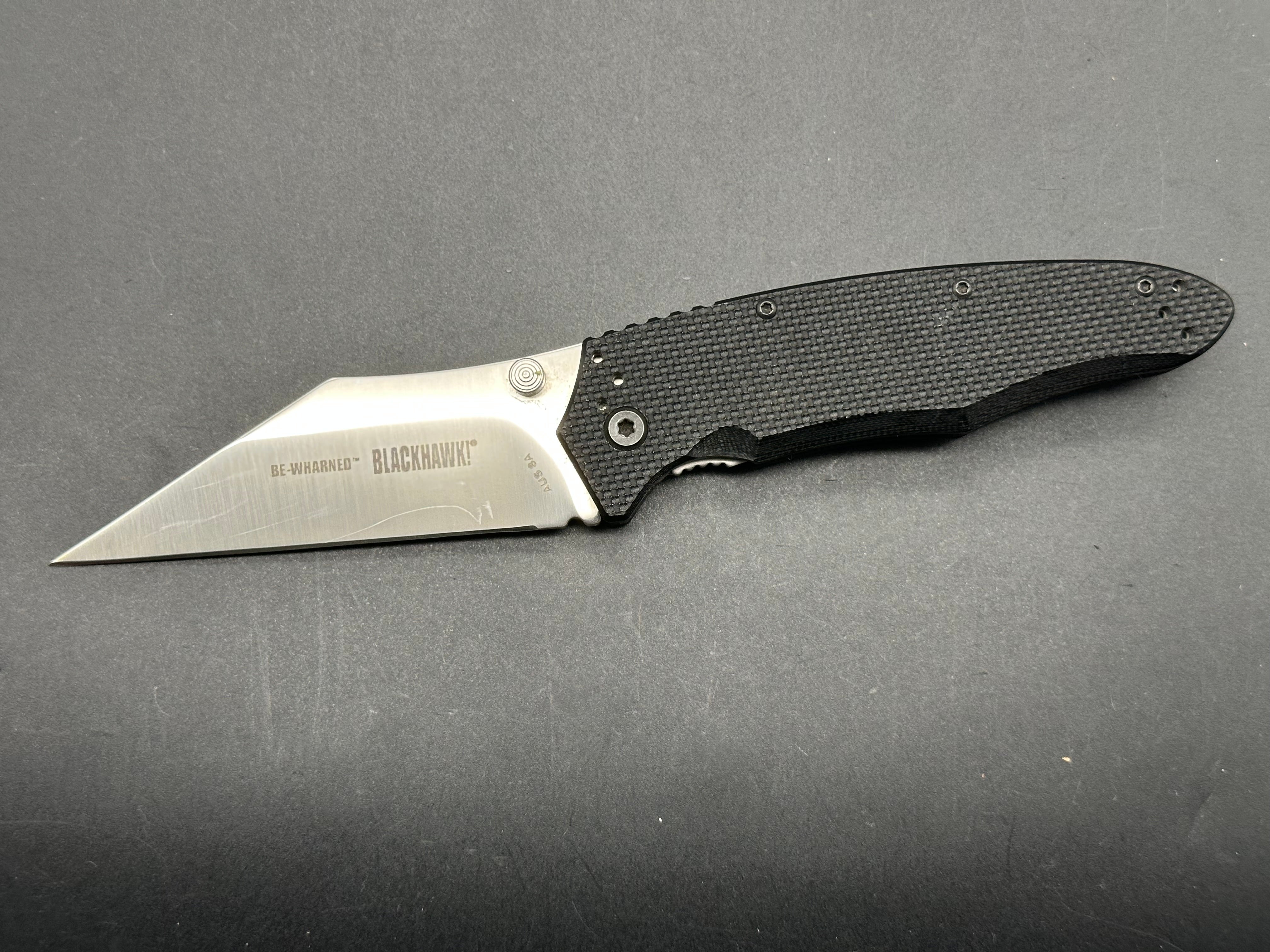 Blackhawk Be-Wharned black G10 handle and AUS8A blade