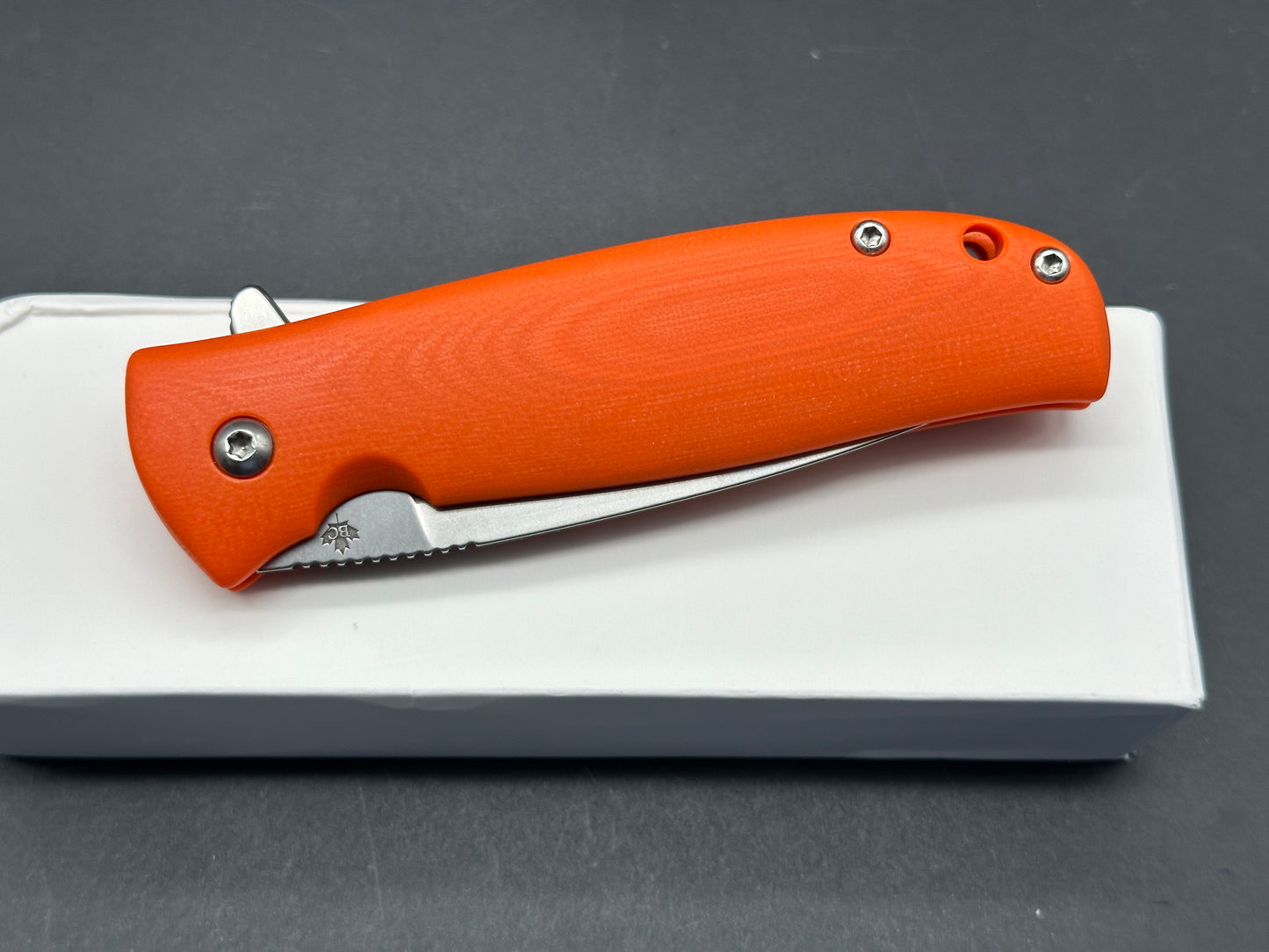 North Arm Skaha 2, 3.3" MagnaCut Blade with Orange G10 Handle (Serial #3212)