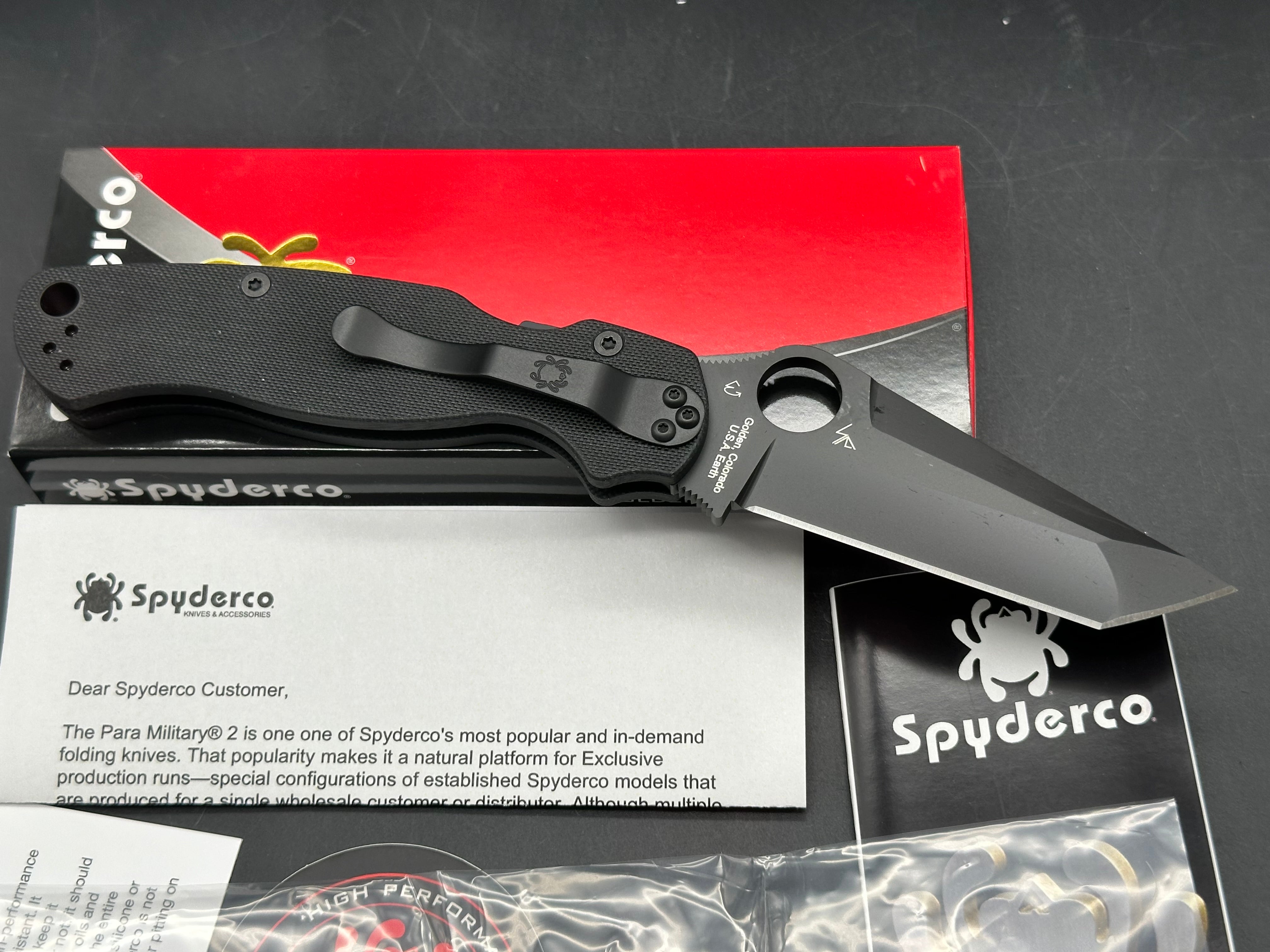 Spyderco Paramilitary 2 Tanto Compression Lock Knife Black G-10 (3.4" Black M4)
