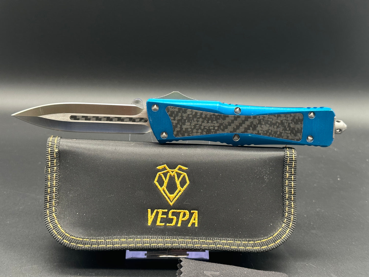 Vespa OTF blue aluminum/CF handle w/S35VN blade