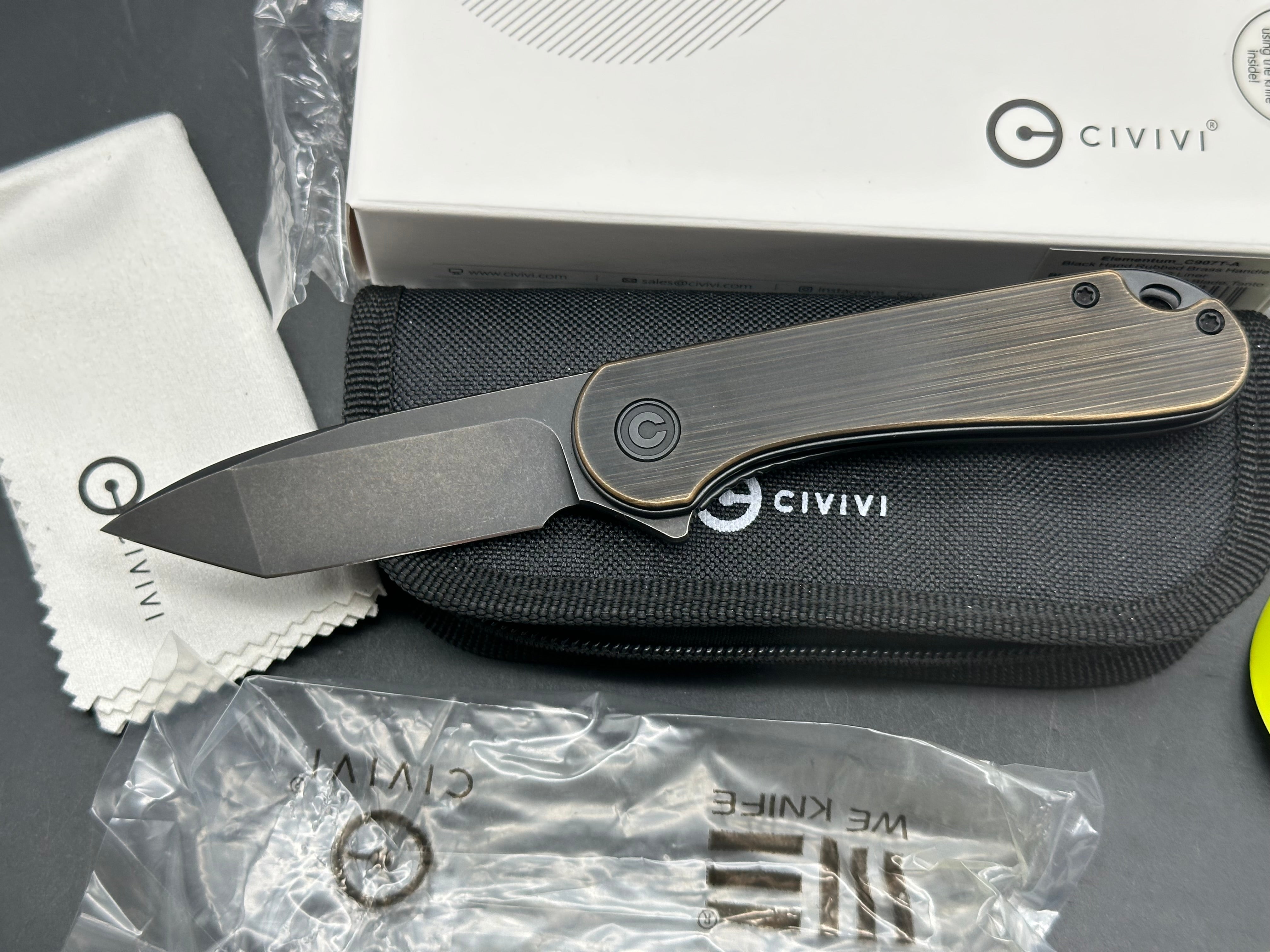 CIVIVI Elementum Liner Lock Knife Brass (2.9" Black Stonewash Tanto)