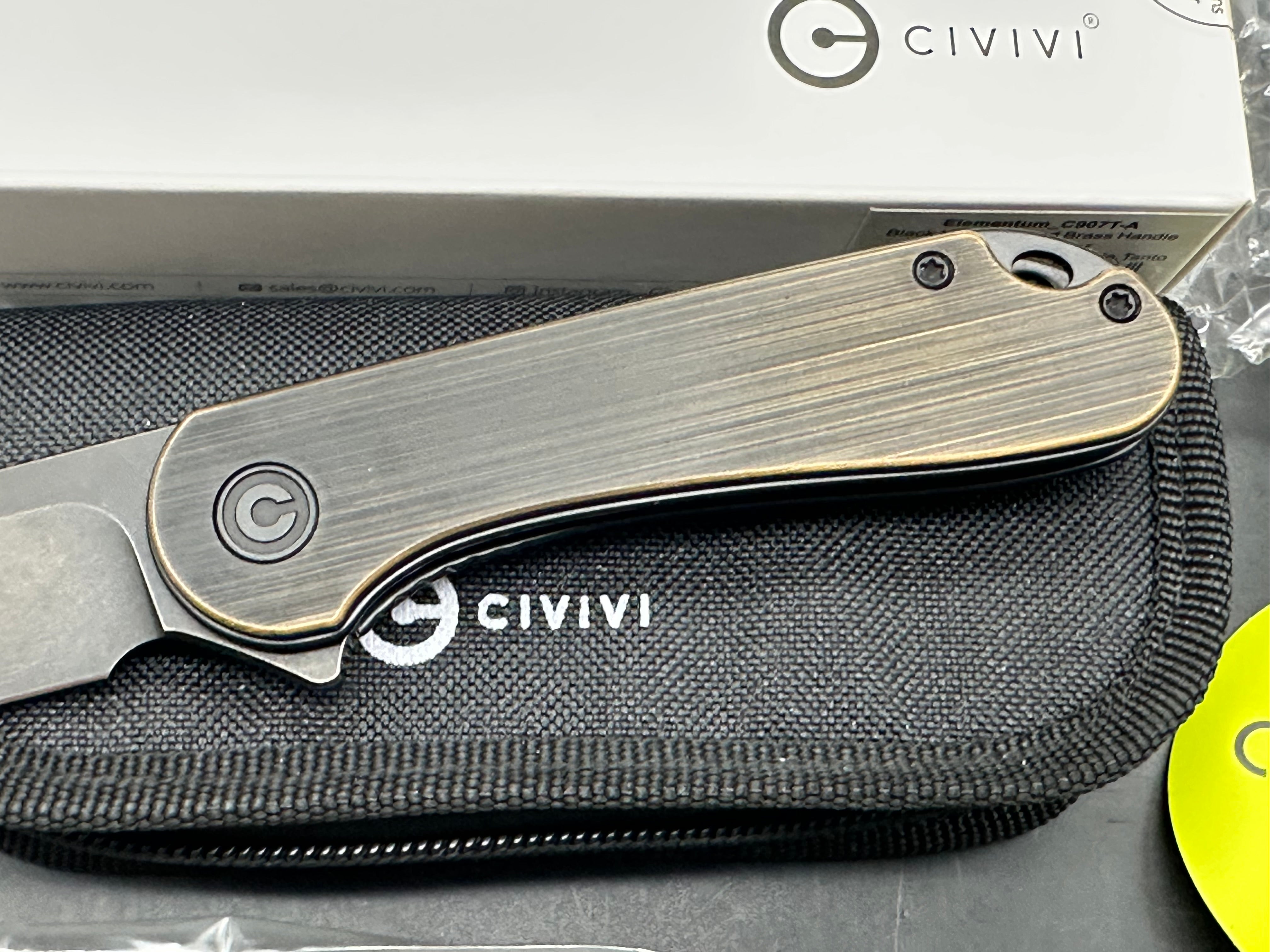 CIVIVI Elementum Liner Lock Knife Brass (2.9" Black Stonewash Tanto)