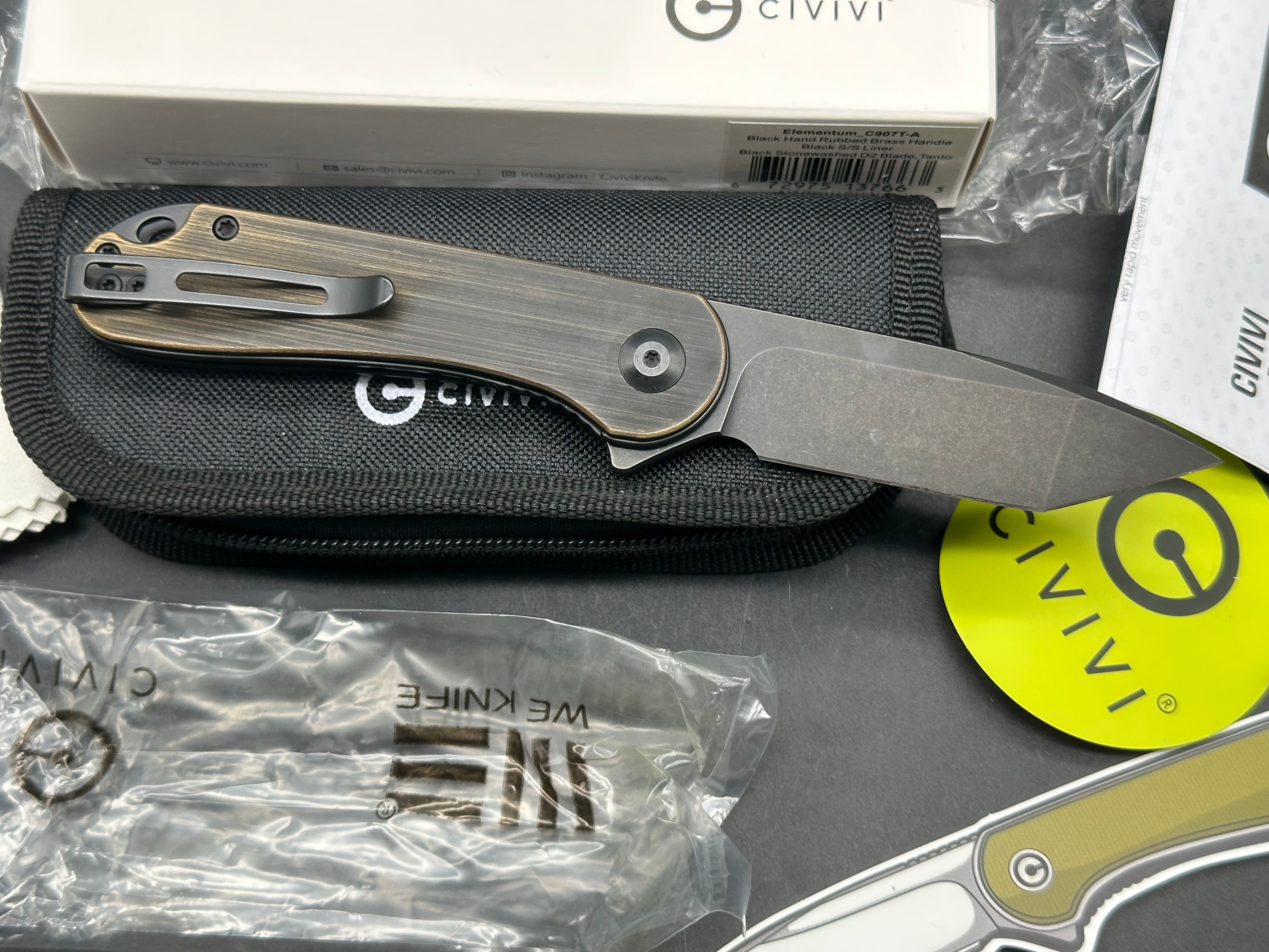 CIVIVI Elementum Liner Lock Knife Brass (2.9" Black Stonewash Tanto)