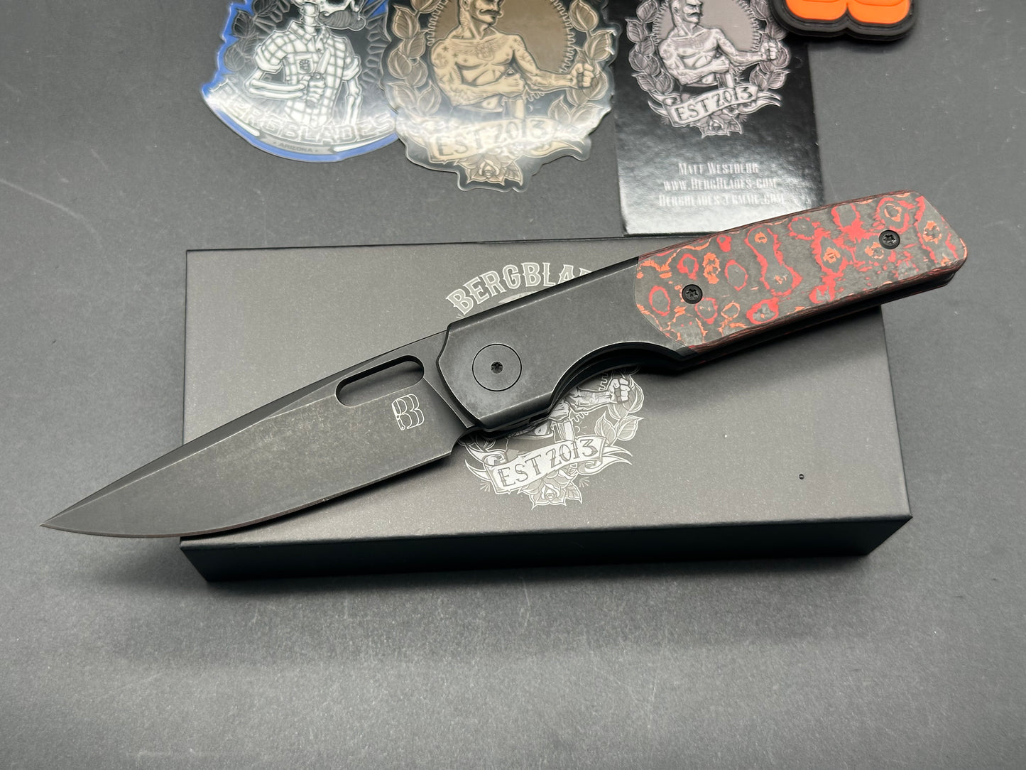 Berg Blades Sweeney, 3.35" 20CV Black PVD Coated Blade with Stonewash Titanium & Mars Valley Fat Carbon Handle