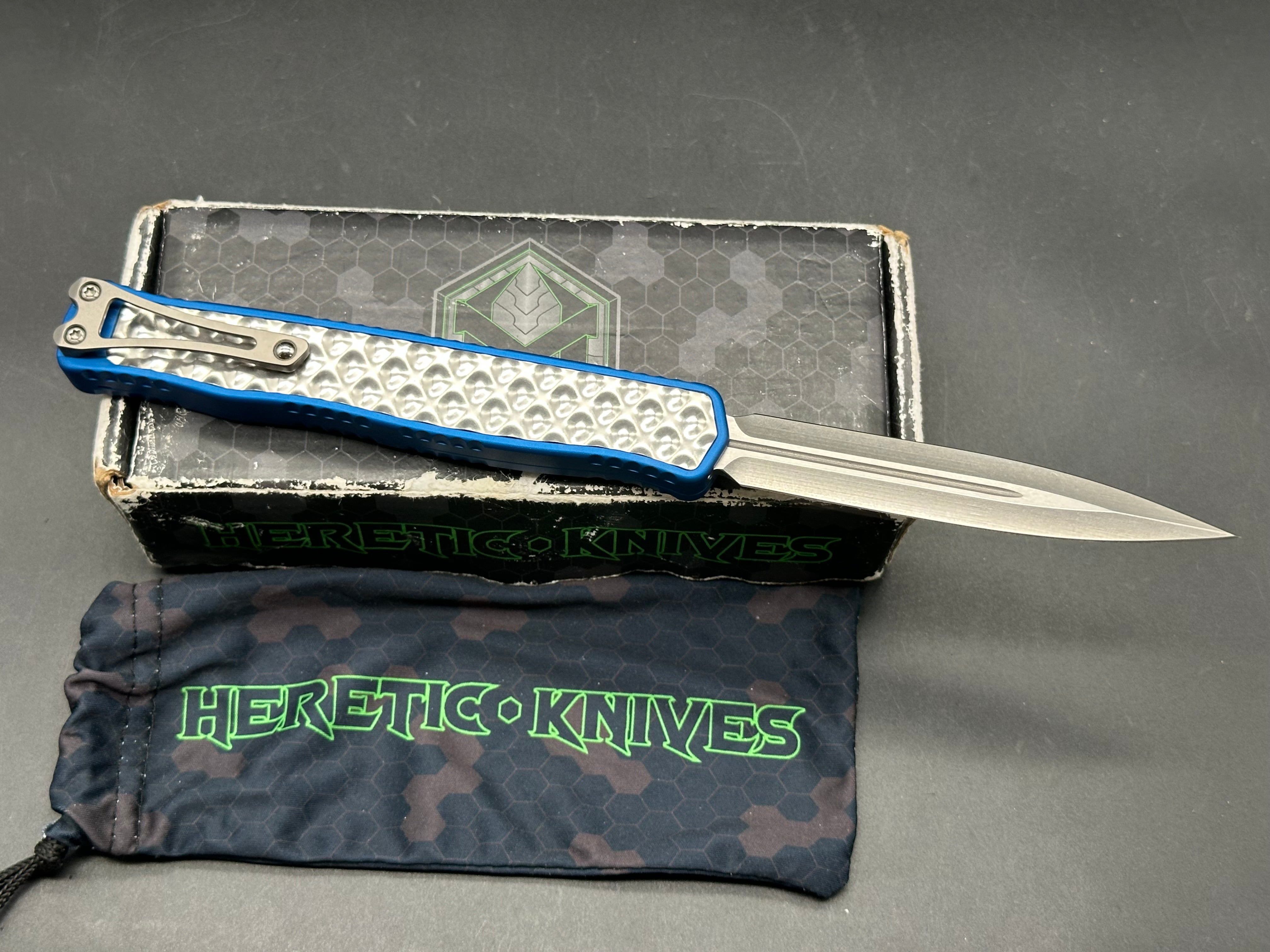 Heretic Cleric II D/E - Blue Aluminum - Stonewashed Stainless Inlay - Stonewashed MagnaCut