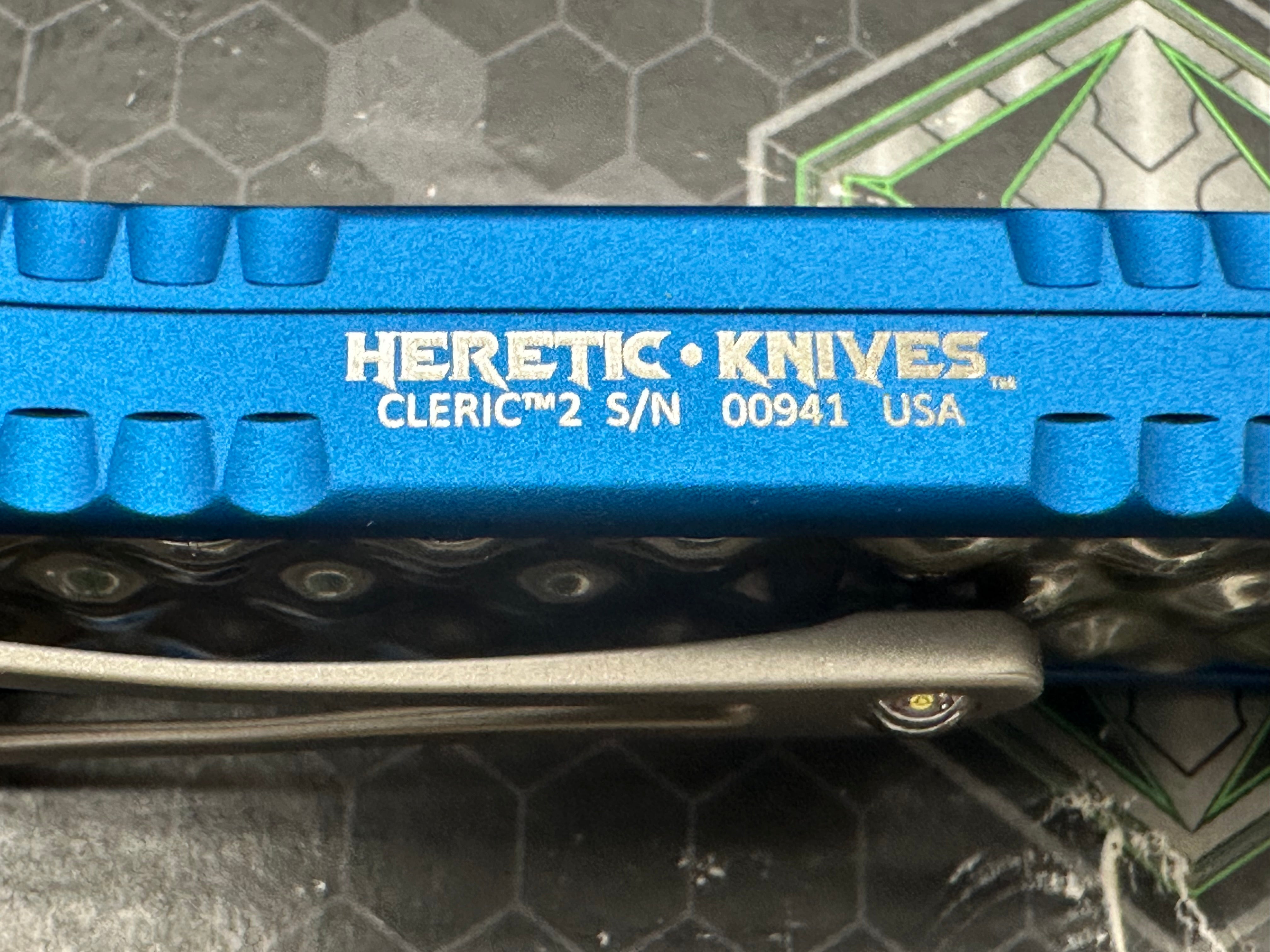 Heretic Cleric II D/E - Blue Aluminum - Stonewashed Stainless Inlay - Stonewashed MagnaCut