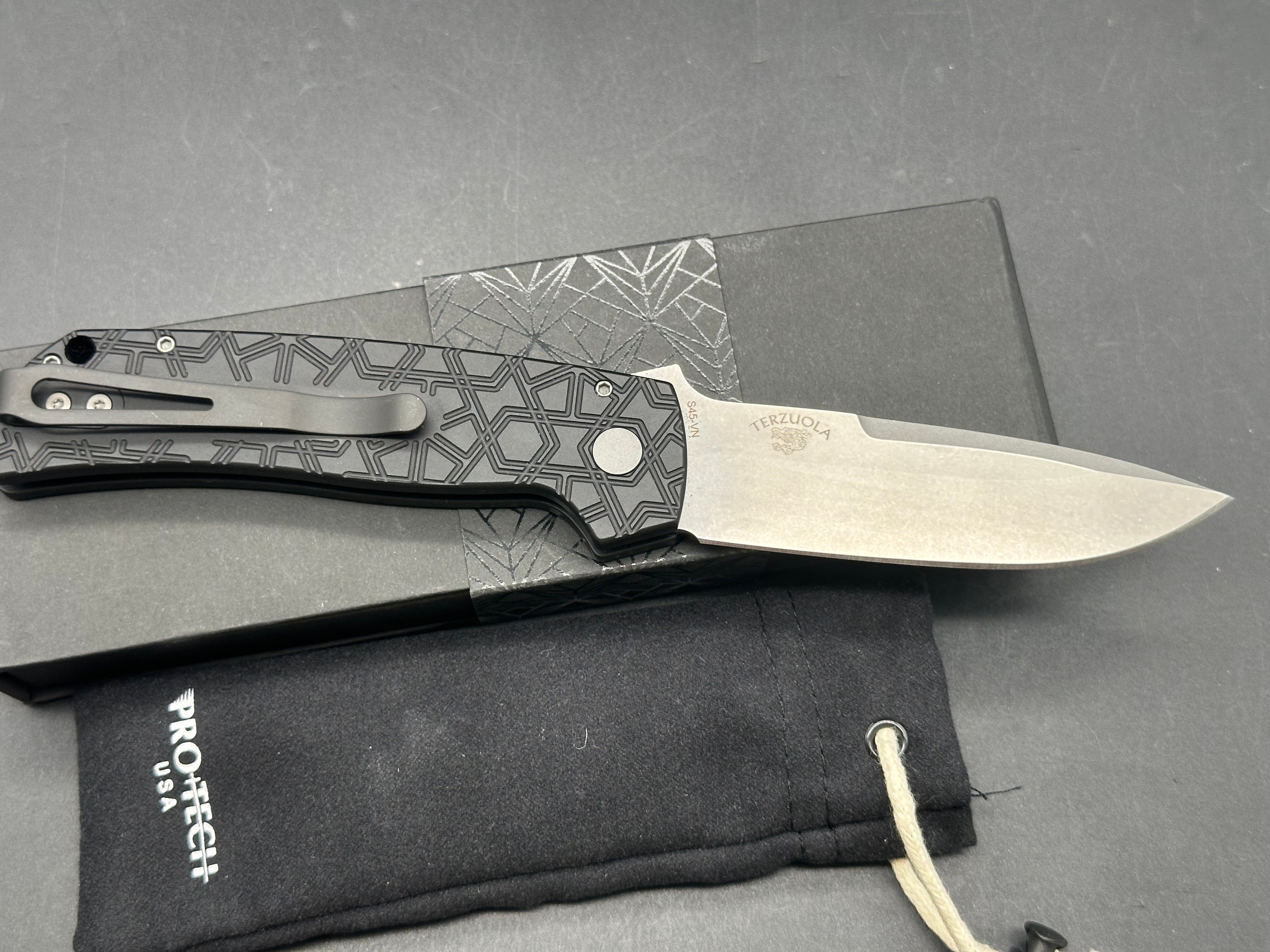 ProTech Terzuola ATCF Automatic Knife Black Traffic Pattern (3.5" SW S45VN)