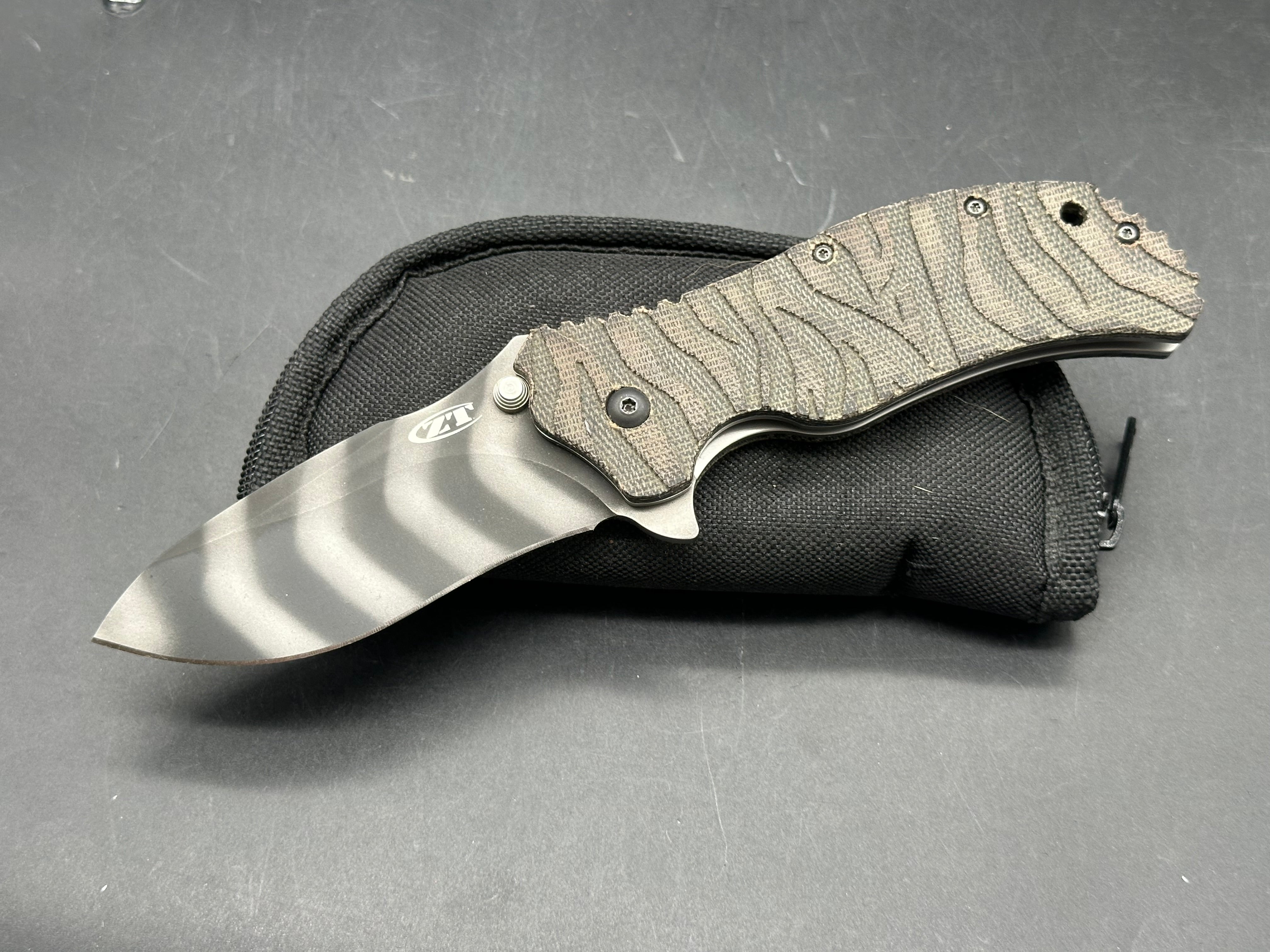 ZERO TOLERANCE ZT 0350 TS WITH TIGER STRIPE MICARTA  CPM S30V STEEL  CUSTOM  SCALES