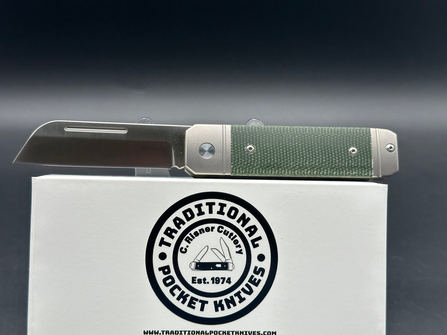 C. Risner/QSP Ohio River Jack Slip Joint, 3" M390 Blade with Titanium and Green Micarta Handle