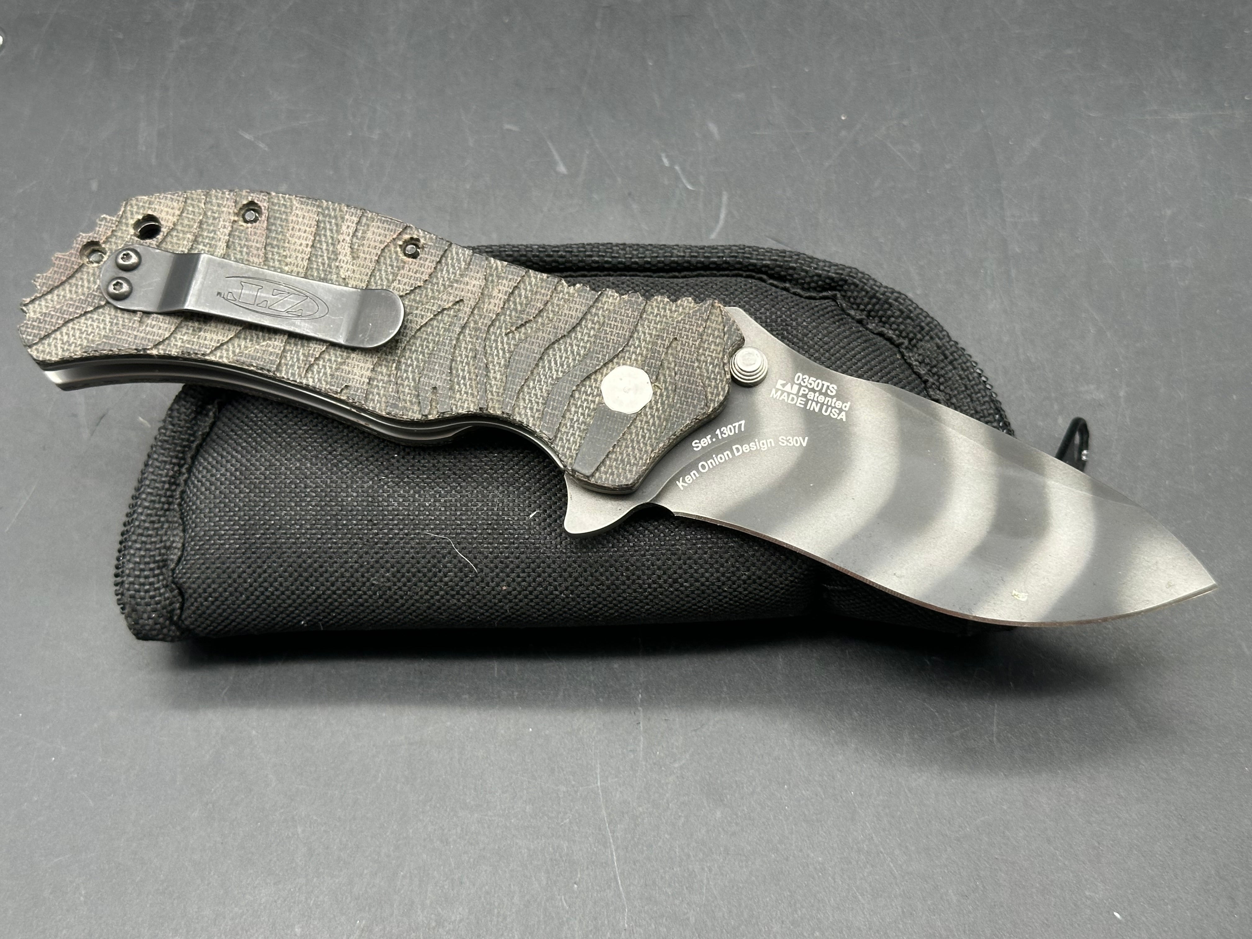 ZERO TOLERANCE ZT 0350 TS WITH TIGER STRIPE MICARTA  CPM S30V STEEL  CUSTOM  SCALES