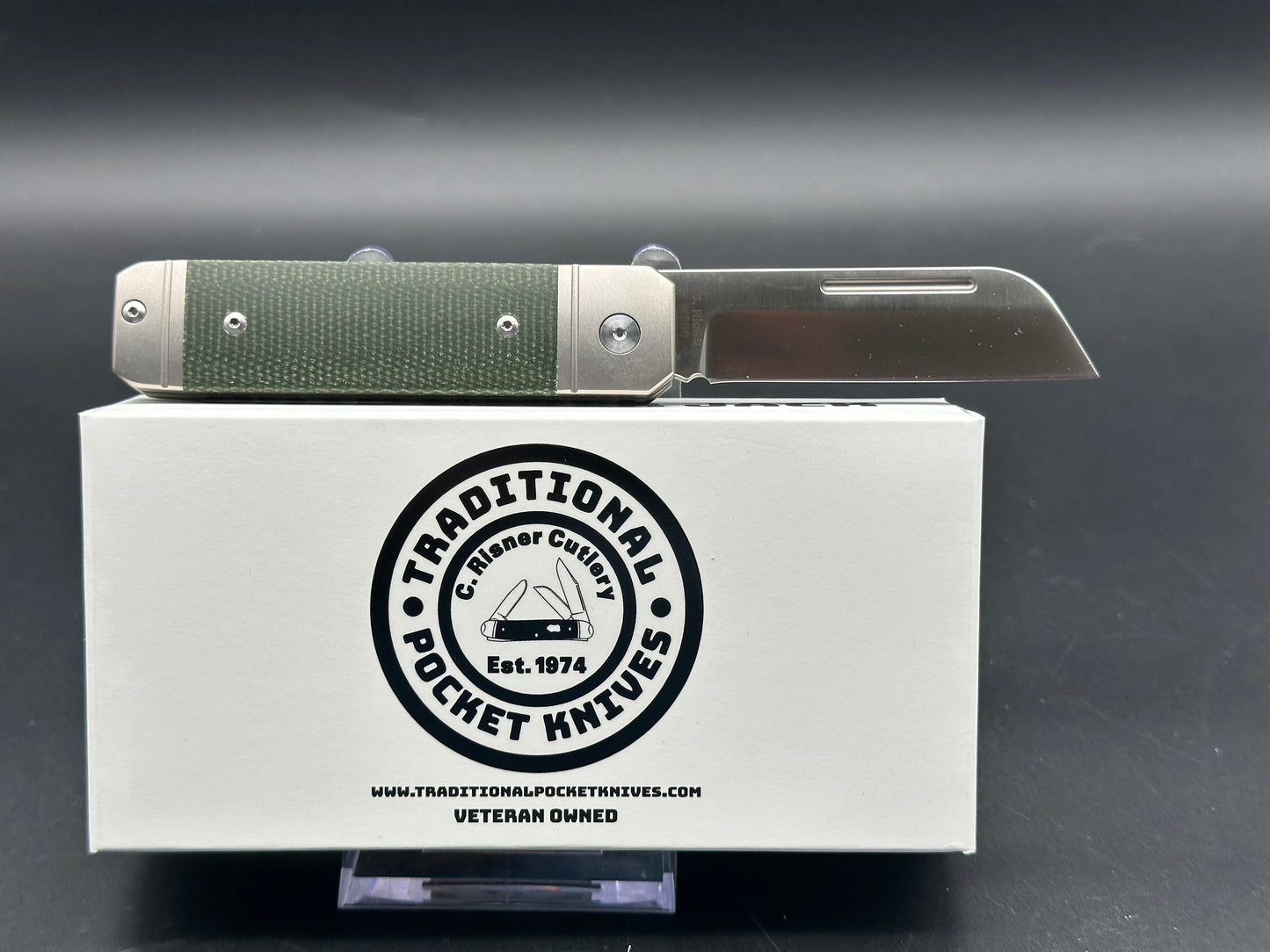 C. Risner/QSP Ohio River Jack Slip Joint, 3" M390 Blade with Titanium and Green Micarta Handle