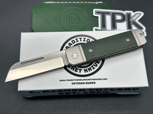 C. Risner/QSP Ohio River Jack Slip Joint, 3" M390 Blade with Titanium and Green Micarta Handle