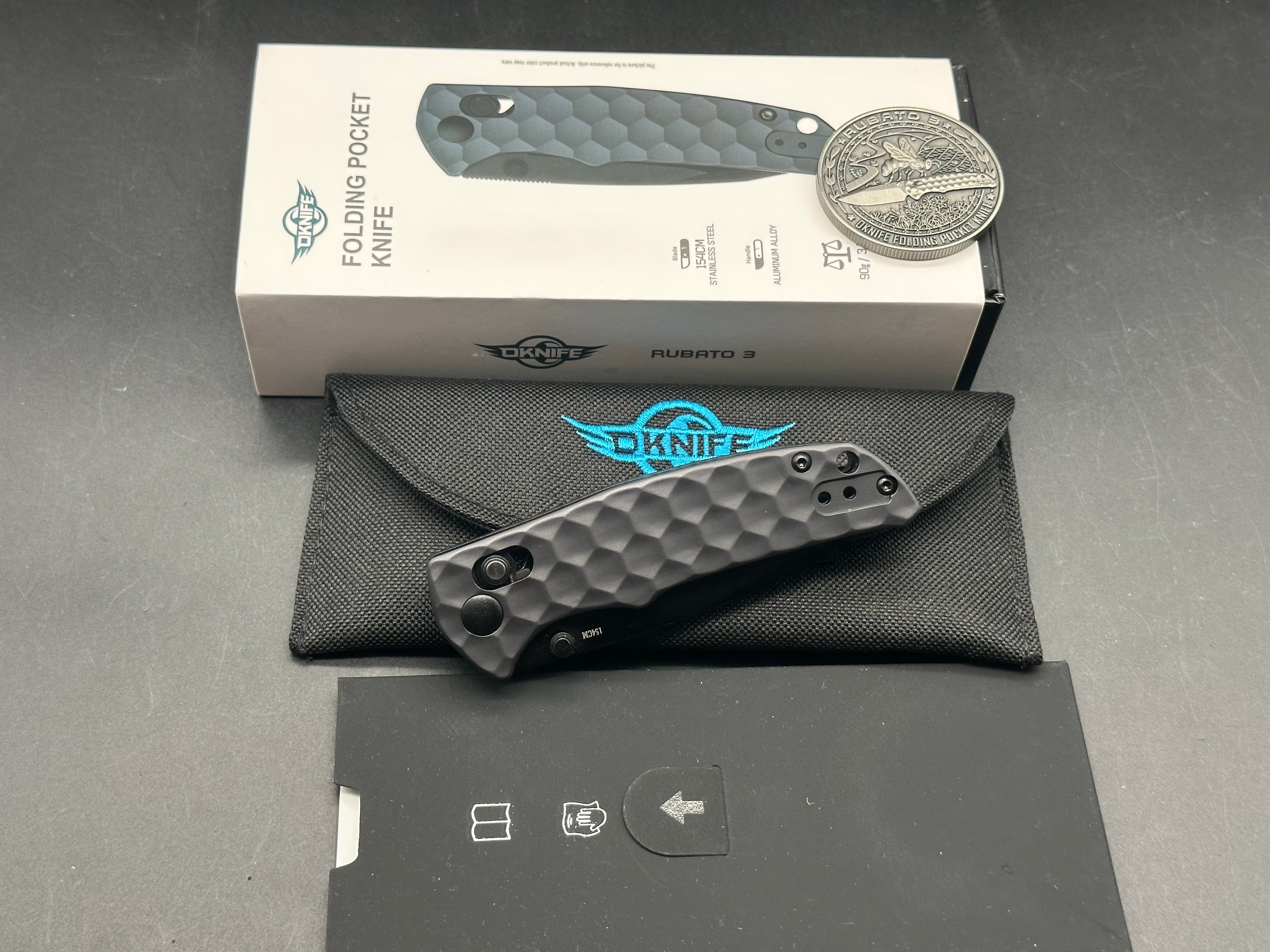 Oknife Rubato 3 black G10 154CM blade