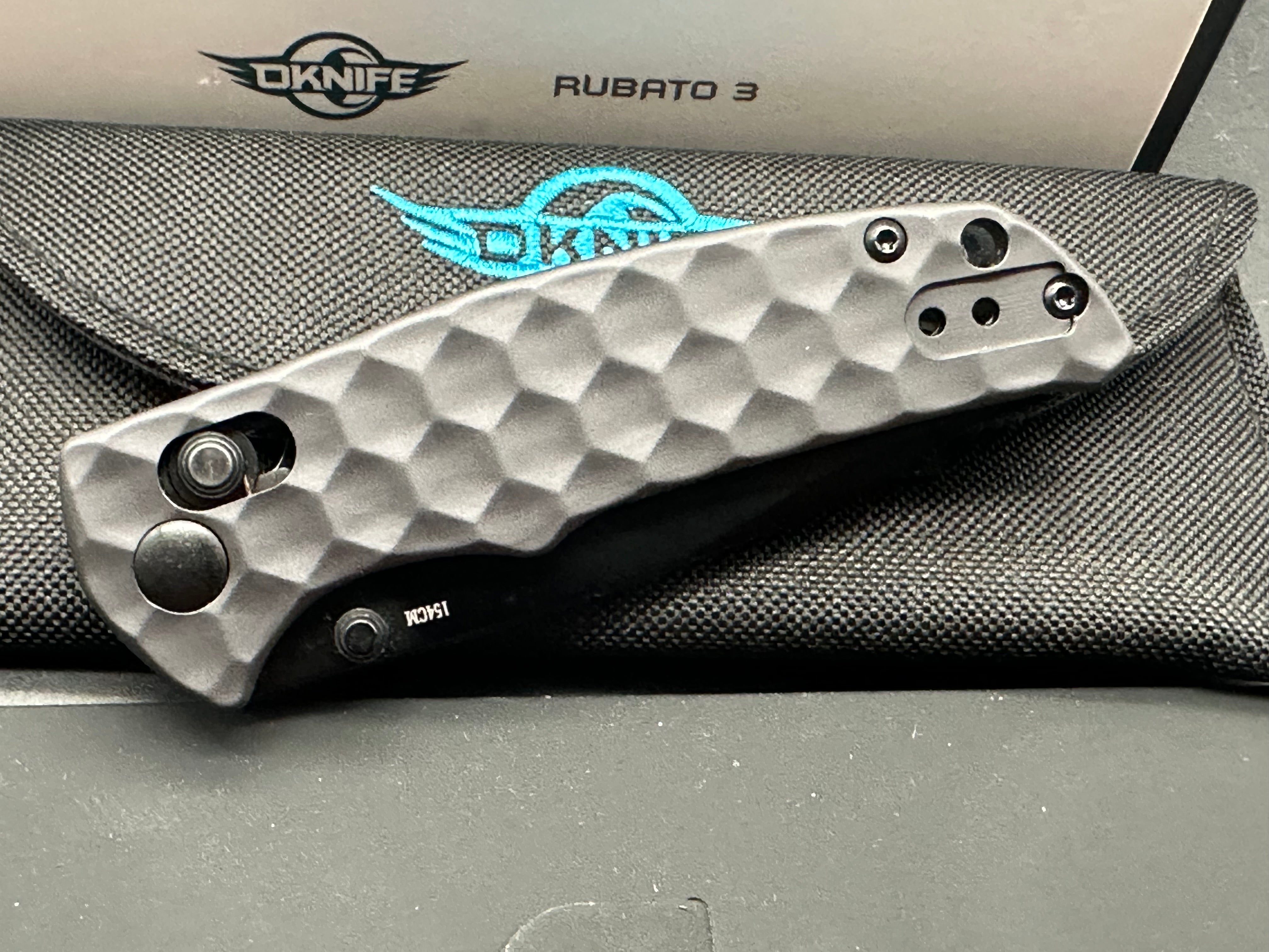 Oknife Rubato 3 black G10 154CM blade