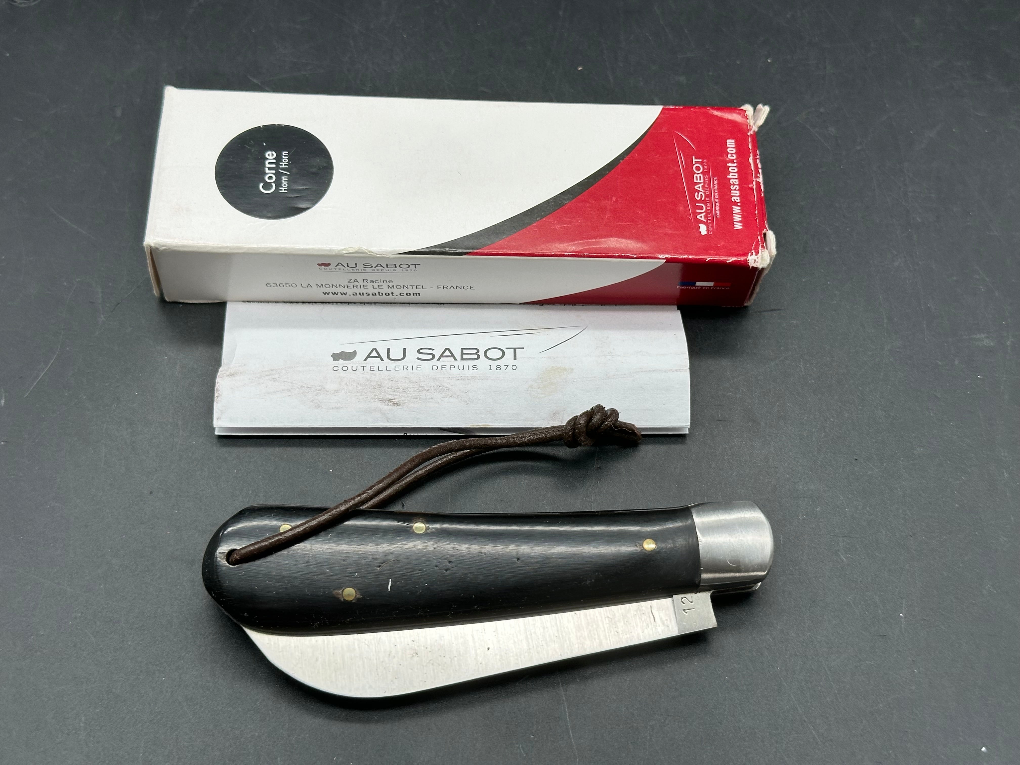 AU SABOT ANCHOR KNIFE 12C27 SHEEPSFOOT STEEL BLADE HORN HANDLE