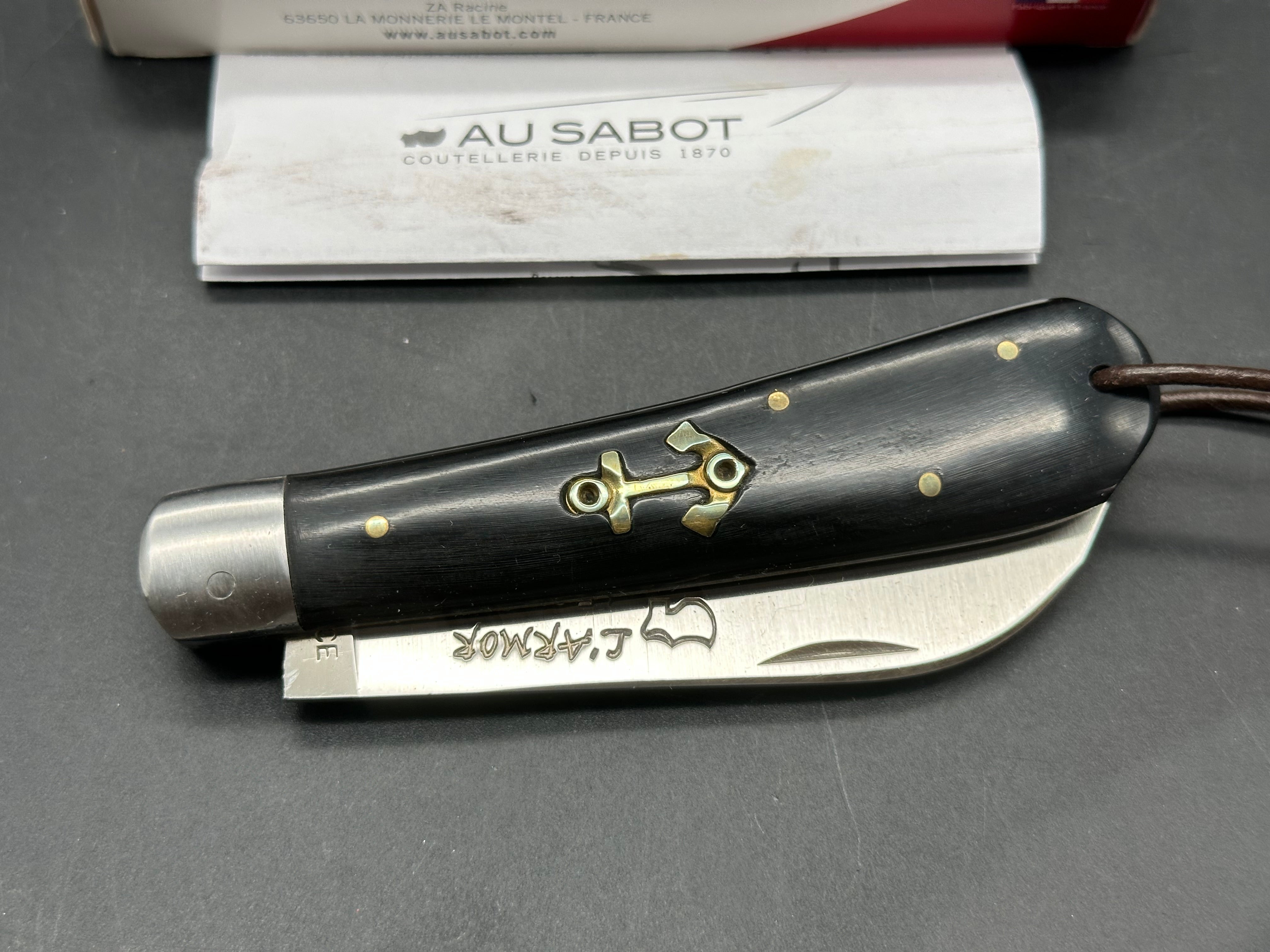 AU SABOT ANCHOR KNIFE 12C27 SHEEPSFOOT STEEL BLADE HORN HANDLE